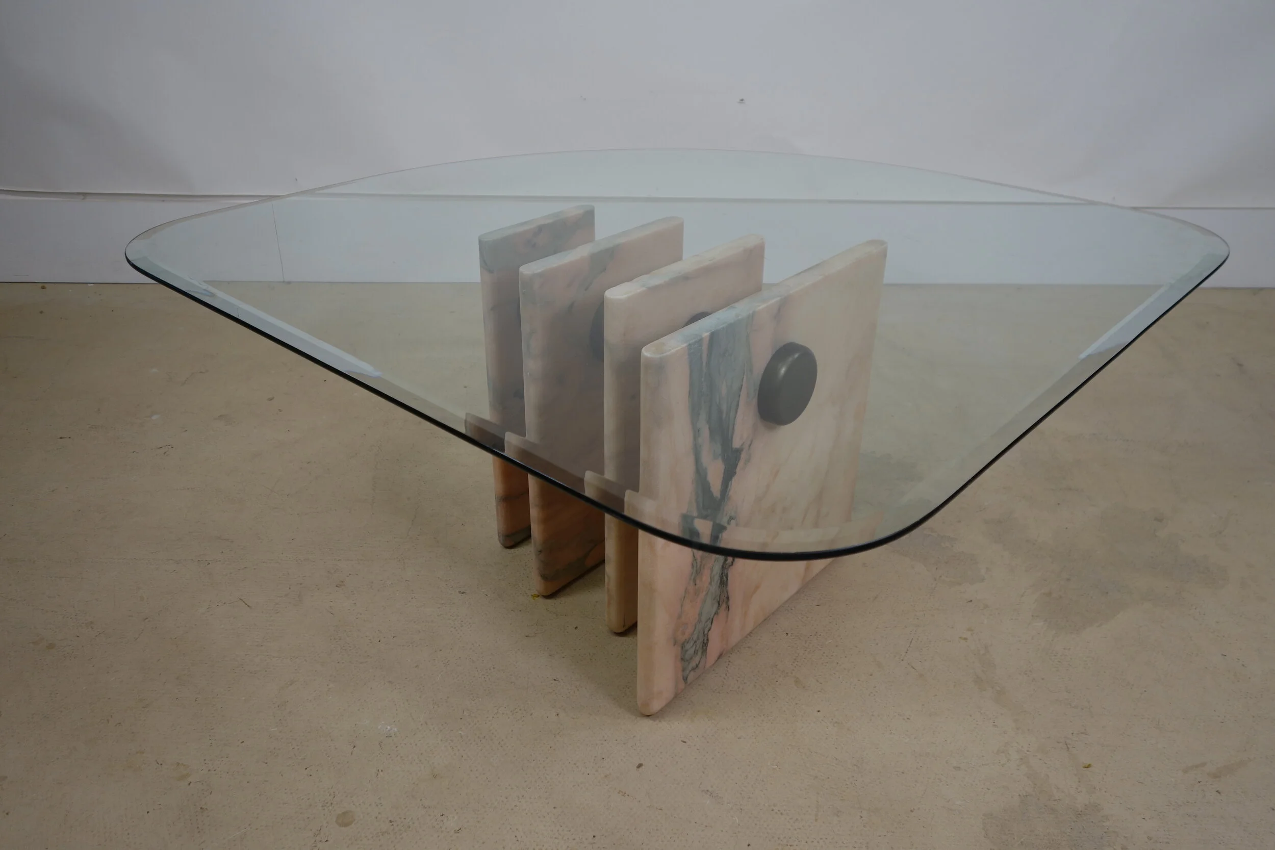 Vintage Italian Large Marble Base Glass Table.