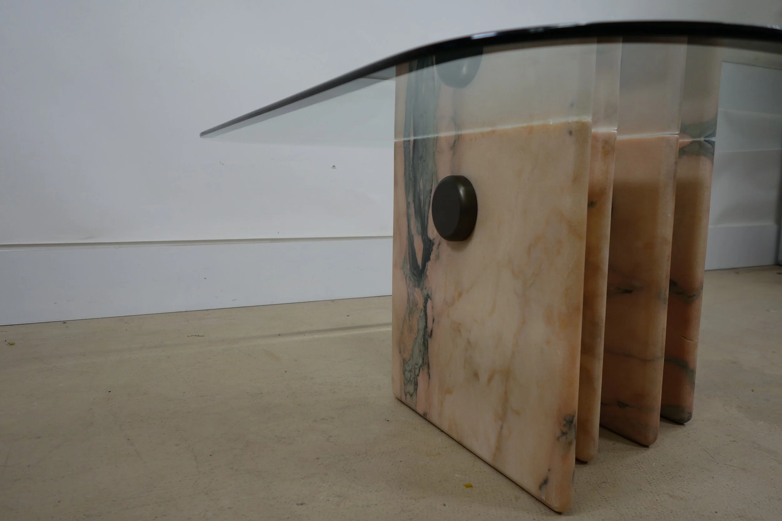 Vintage Italian Large Marble Base Glass Table. OOW