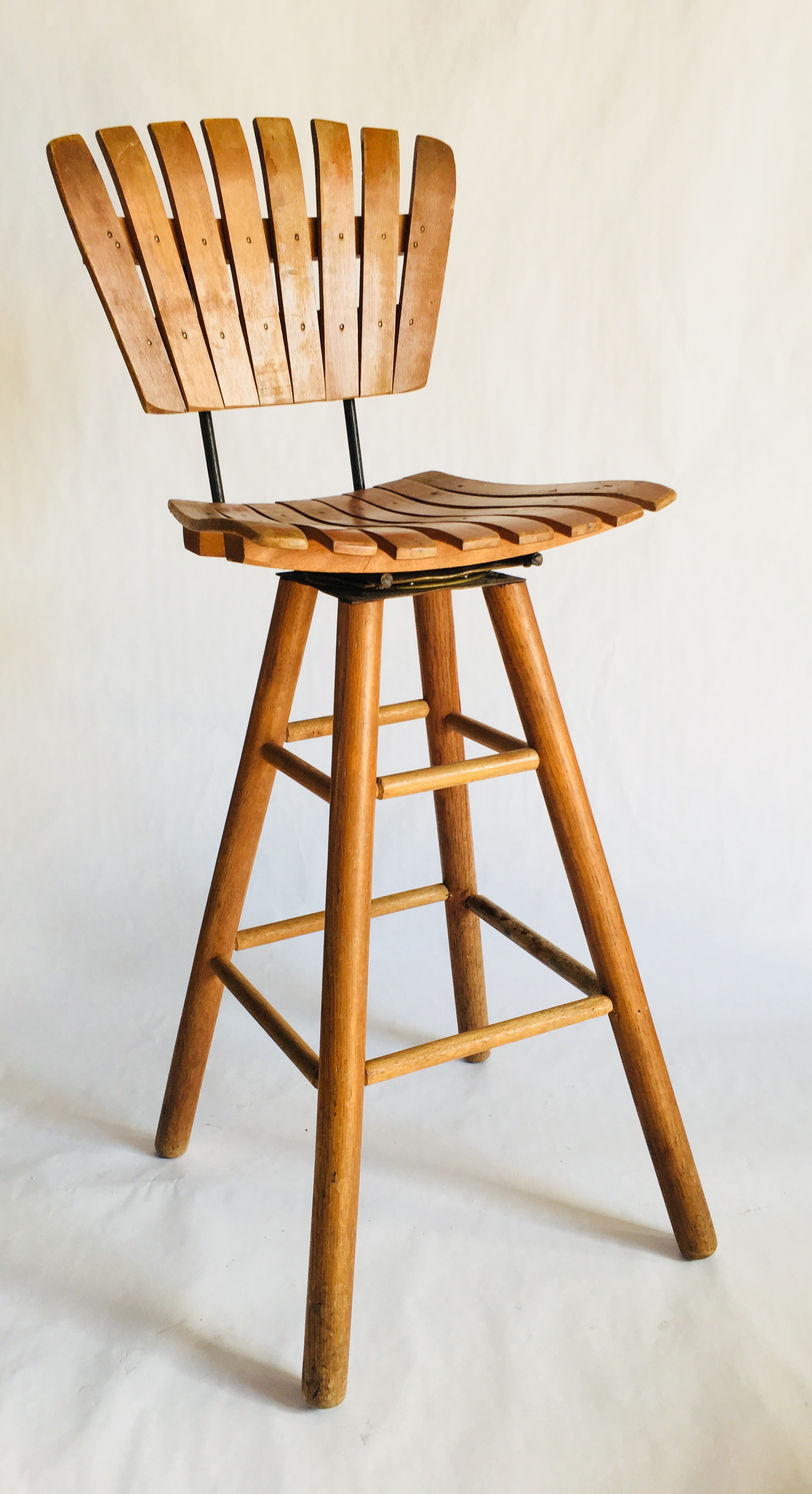 Mid Century Slat Wooden Bar Stool With Wood Swivel Base Kyla Coburn Designs Commercial Restaurant Hospitality Mid Century Slat Wooden Bar Stool With Wood Swivel Base Kyla Coburn Designs Commercial Restaurant Hospitality