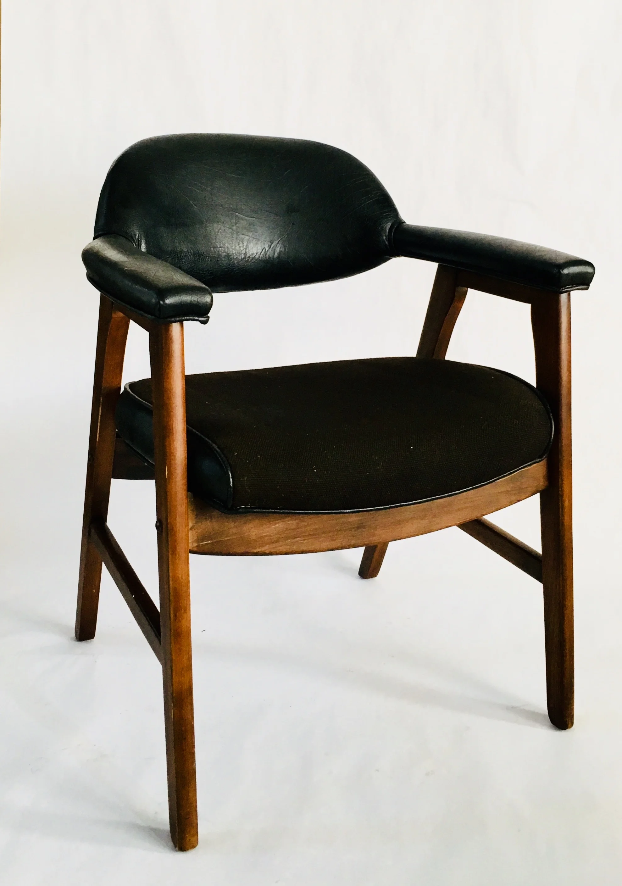 Mid Century Leather Chair With Upholstered Seat Various Colors Kyla Coburn Designs Commercial