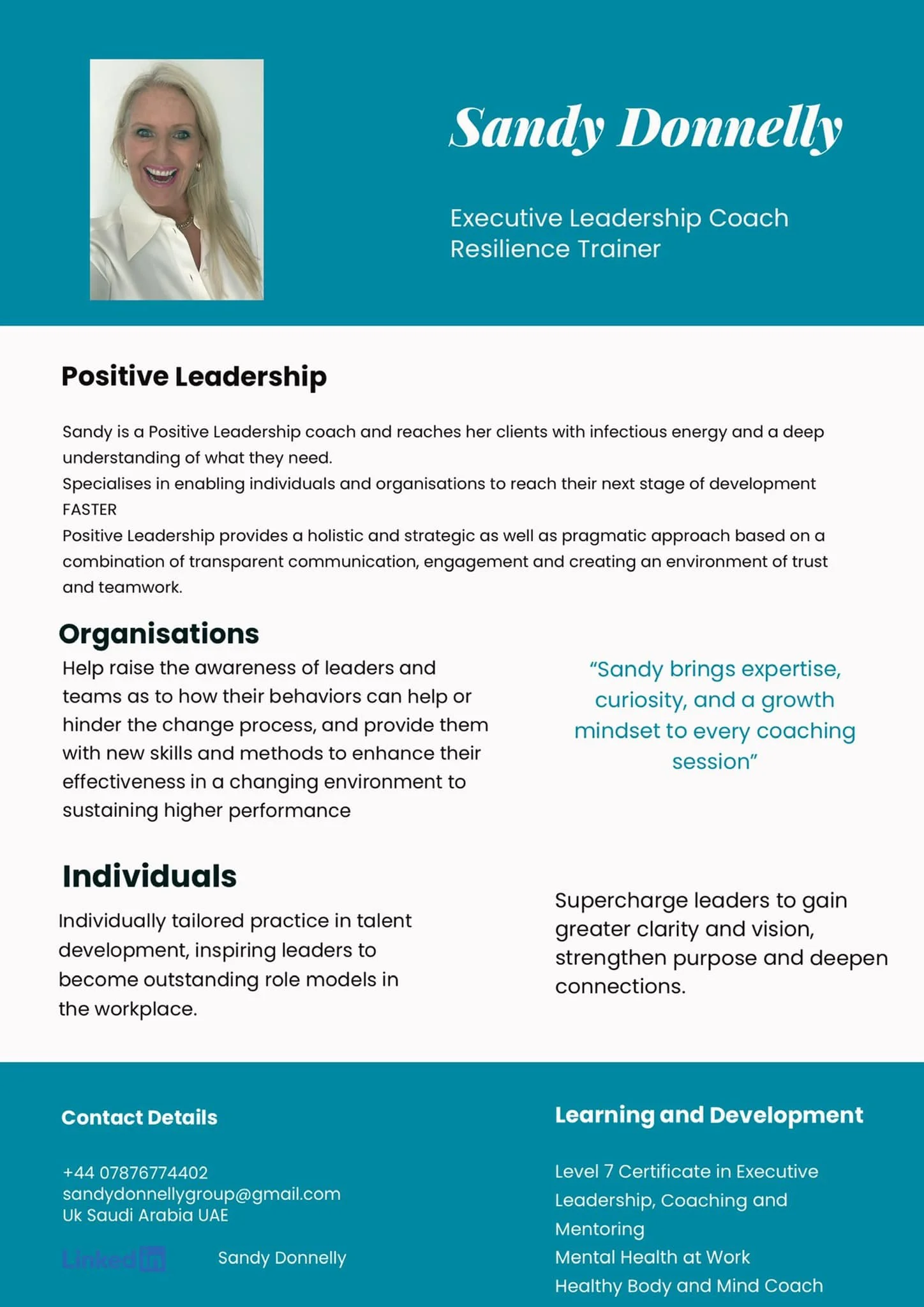 Positive Leadership Coaching - Sandy Donnelly