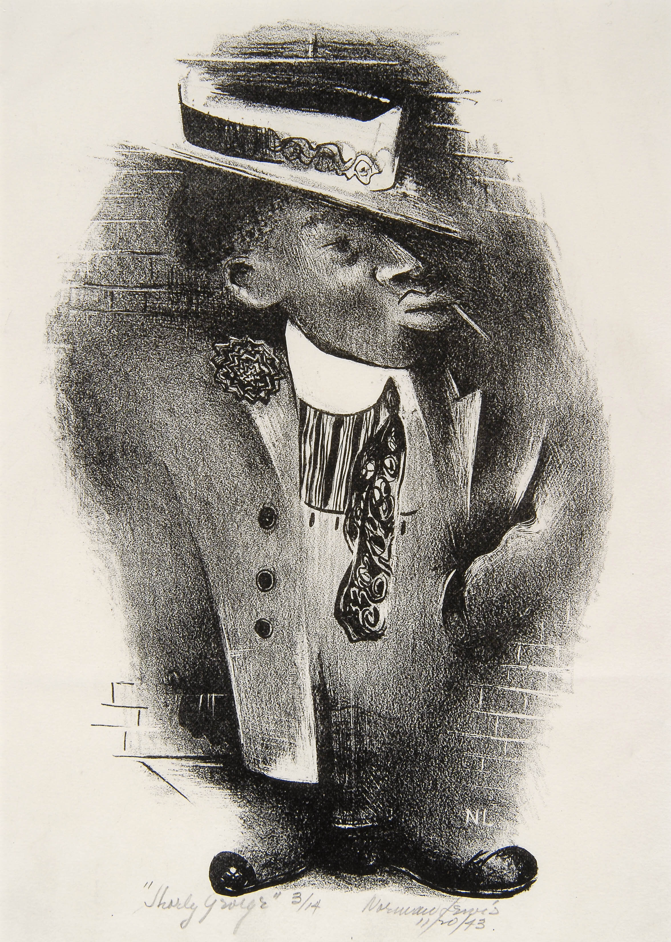  NORMAN LEWIS (1909-1979)  Shorty George , c. 1930 Lithograph Edition no.:&nbsp; 3/14 Image size:&nbsp; 9 x 6 in.; Framed:&nbsp; 17-3/4 x 15 in. Courtesy of the Kelley Collection 