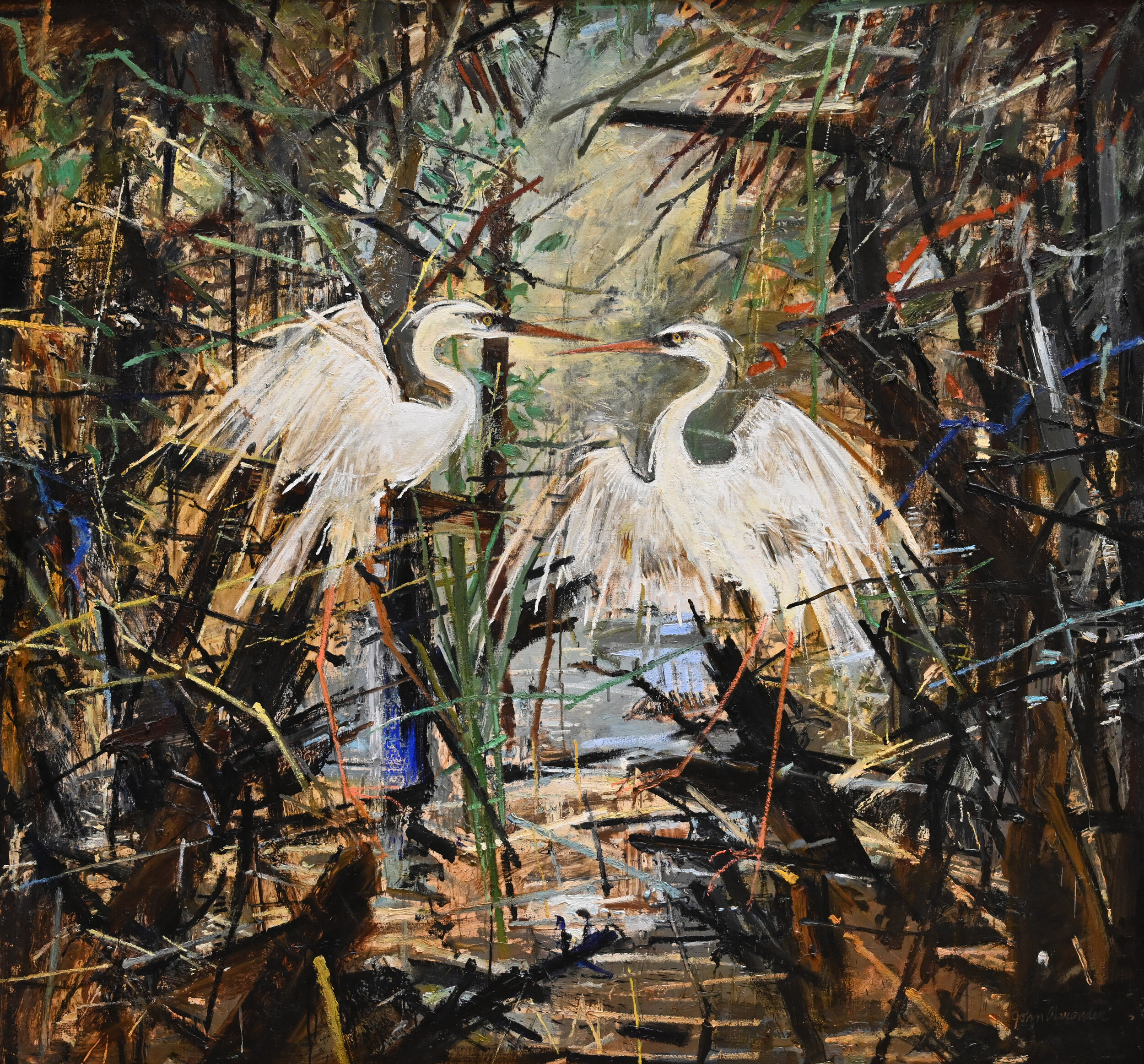   JOHN ALEXANDER  (American, b. 1945),  Herons in Heat,&nbsp; 1987, Oil on canvas, 81 x 90 inches, Courtesy of the Albritton Collection 