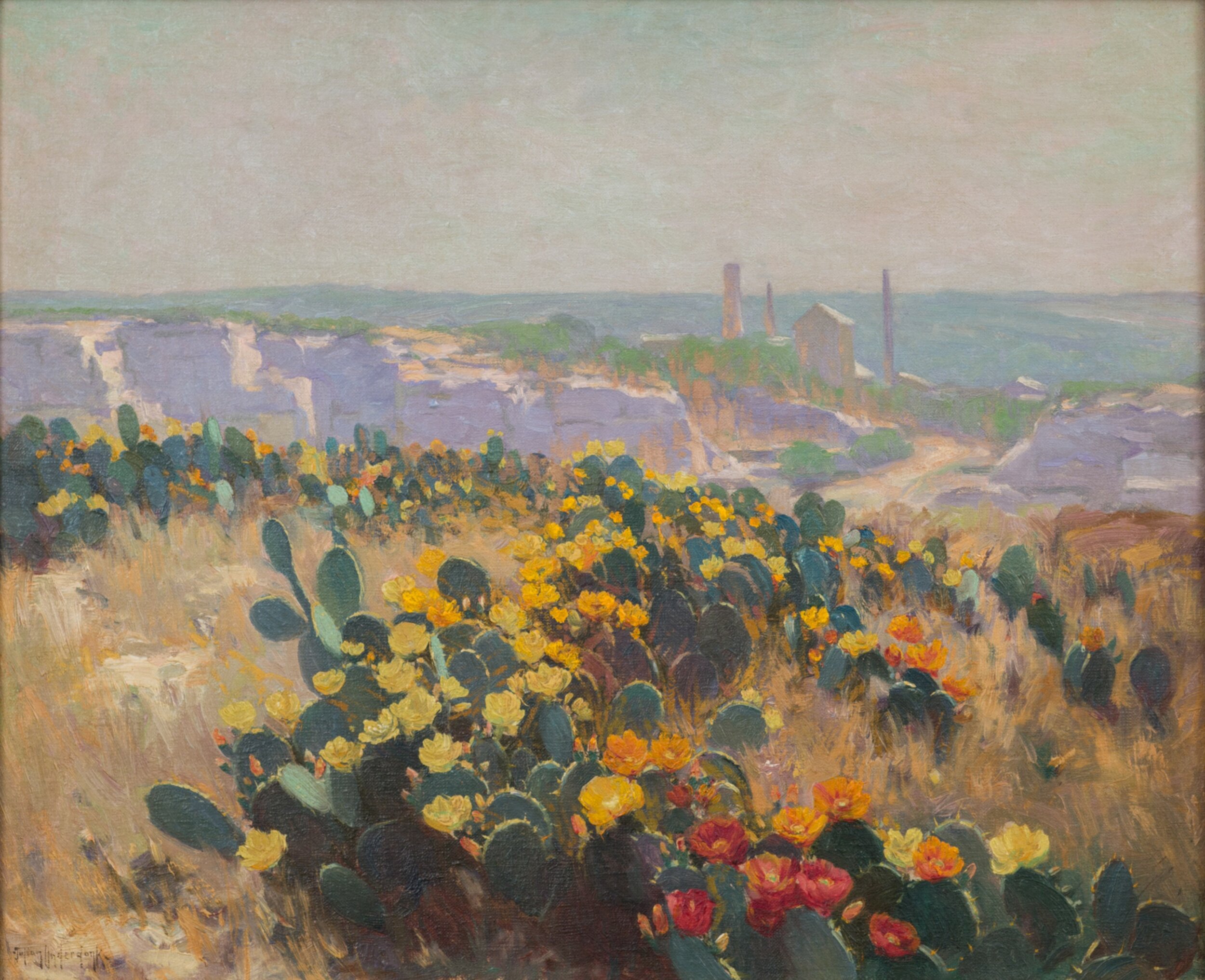   JULIAN ONDERDONK  (American, 1882-1922),  Cactus in Bloom , 1913, Oil on canvas, 17 ½ x 21 ½ inches, Courtesy of the Albritton Collection 