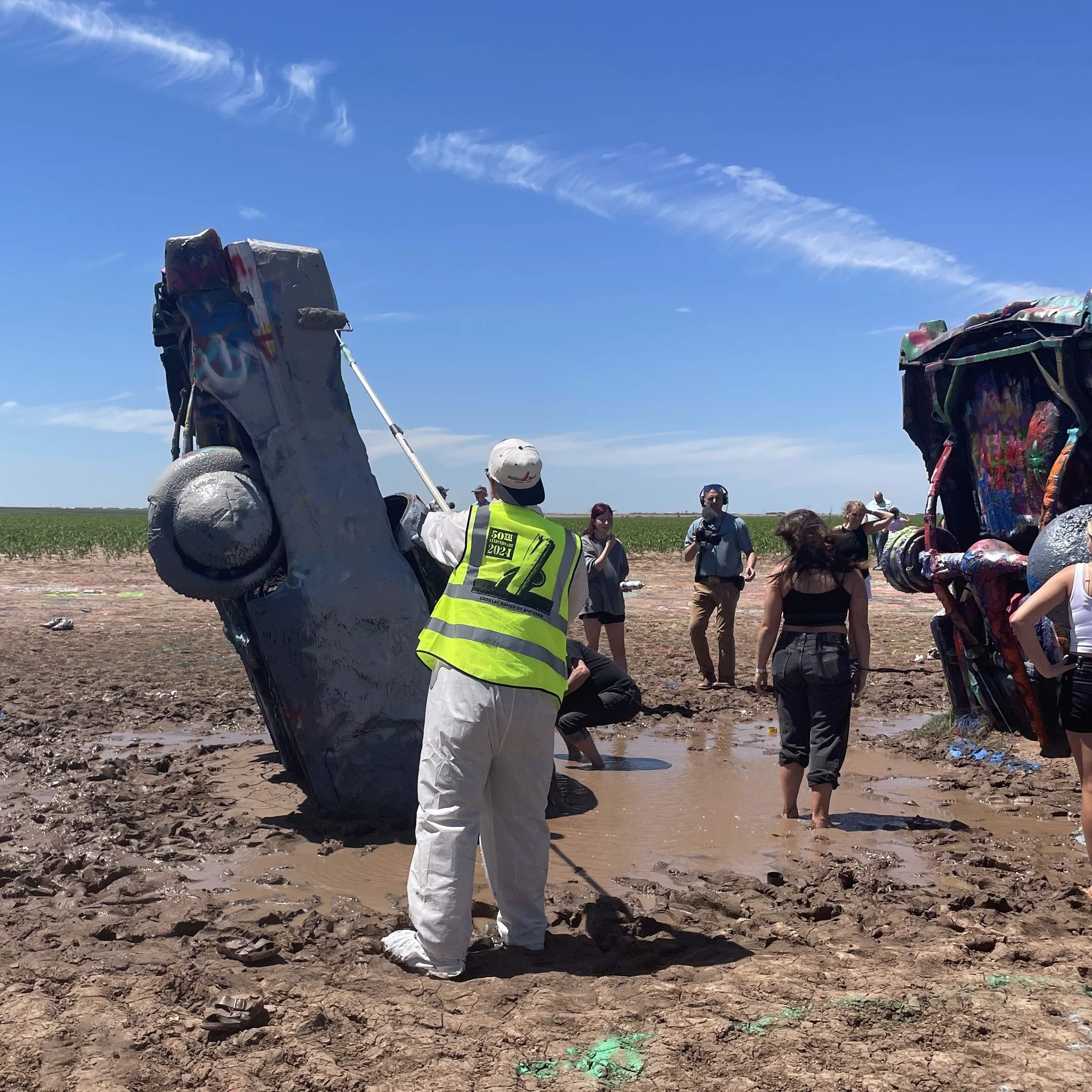 June 22, 2024 - Painting the Cadillacs gray in celebration of Cadillac Ranch's 50th anniversary!
