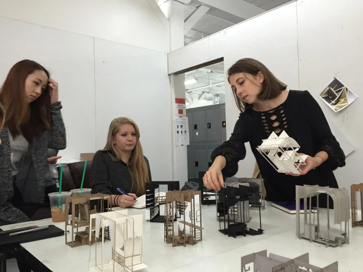 Irina teaching students in her senior interior design studio, “Deviant Acts of Design” at Pratt Institute, 2015. Photo: Rebecca Levitt
