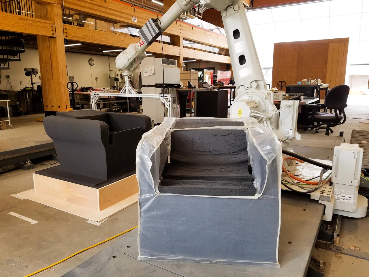 Hot Grandma chair, fabricated with robotic controlled hotwire at the Embodied computation Lab at Princeton University, exhibited at the Storefront for Art + Architecture June 21 - August 24 2018. 