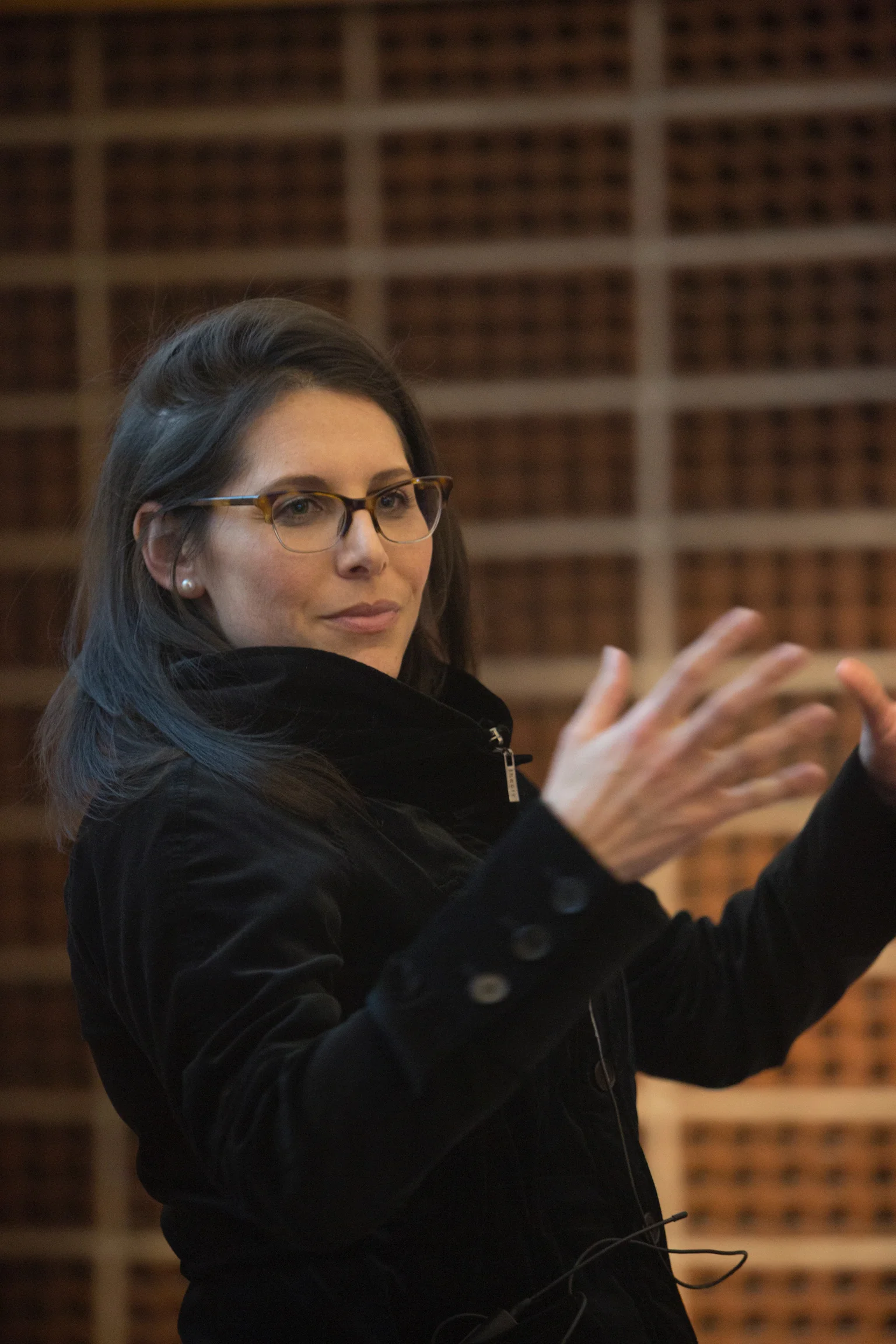 Megan speaking to the competition finalists in Helsinki.