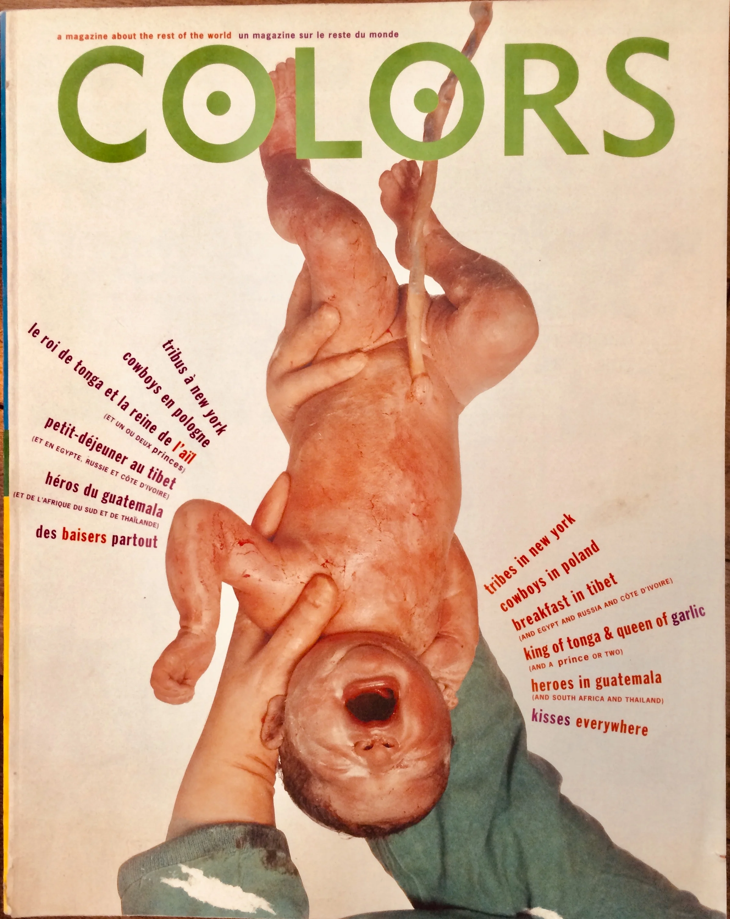 First issue of Colors magazine, 1991, for which Karrie served as the executive editor, Emily Oberman as the art director, and Oliviero Toscani as the photographer.