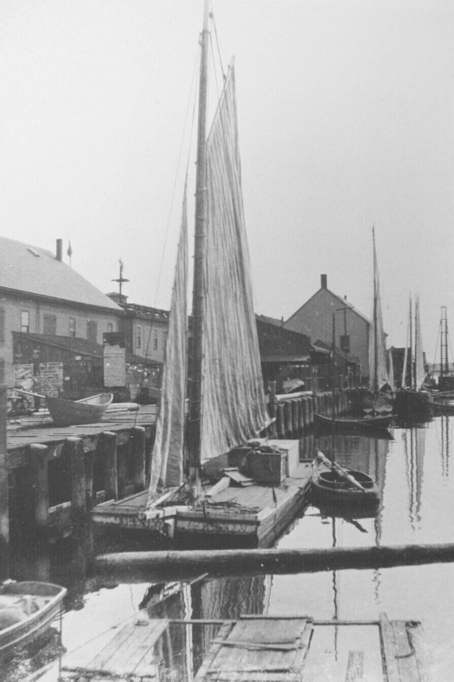 Antique Photo, Portland, Maine, Waterfront/Sailing Barge.