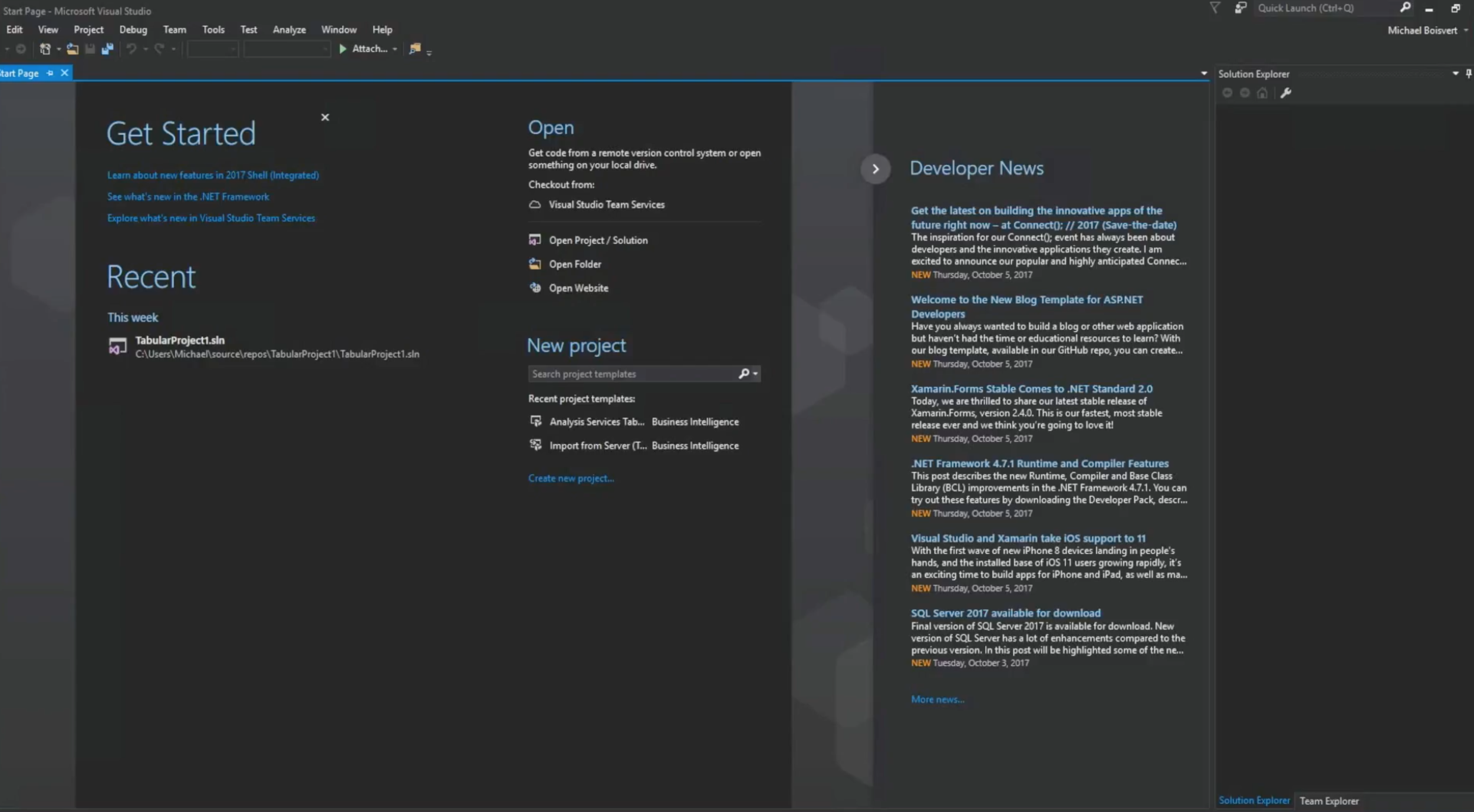 1) Get and fire up Microsoft Visual Studio On your local machine, you need to open Visual Studio SSDT and create a new 'Analysis Services Tabular Project'. This local template is where we'll design how the SSAS model works. Note: The SSDT version of Visual Studio is different from the standard version of Visual Studio.