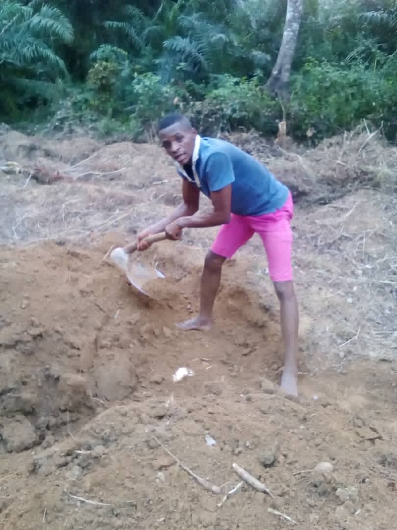 Harvesting cassava at the family farm during COVID-19 lockdown. He left weeks ago to teach Math at a school but will be back here during school breaks or if lockdowns were reinstated.