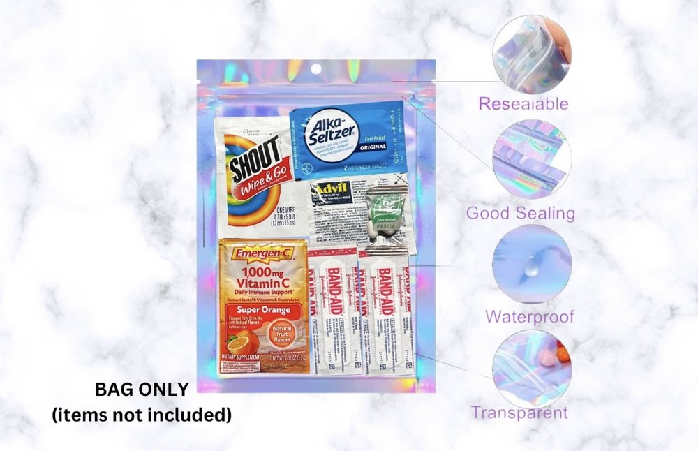 HOUSE OF PARTY Hangover Recovery Kit Bags - (5x7) 10 Pcs Bachelorette  Wedding Hangover Kit Supplies Hangover Gift Bags Printed Holographic Bags