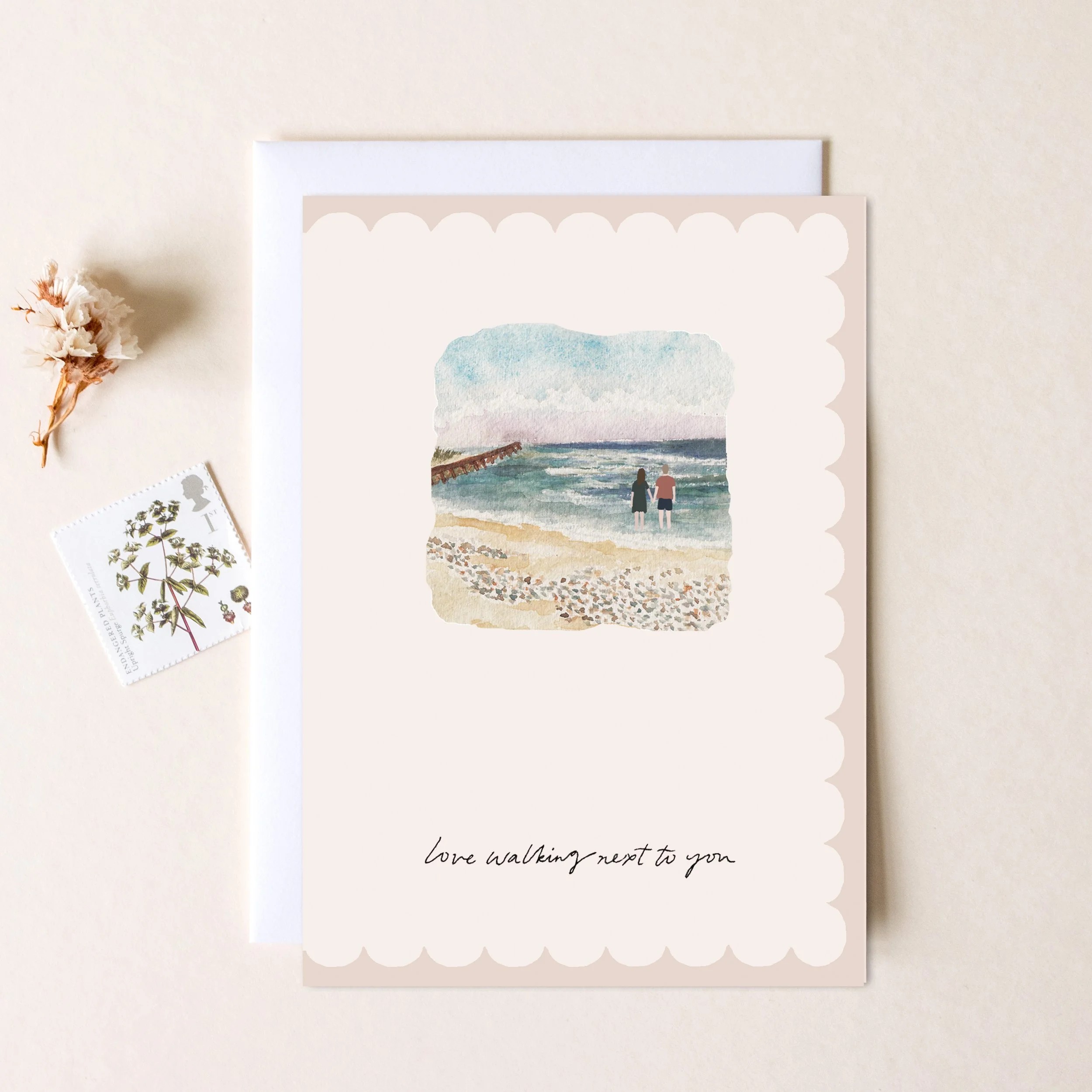 'Love Walking Next To You' Scallop Beach Valentines Card