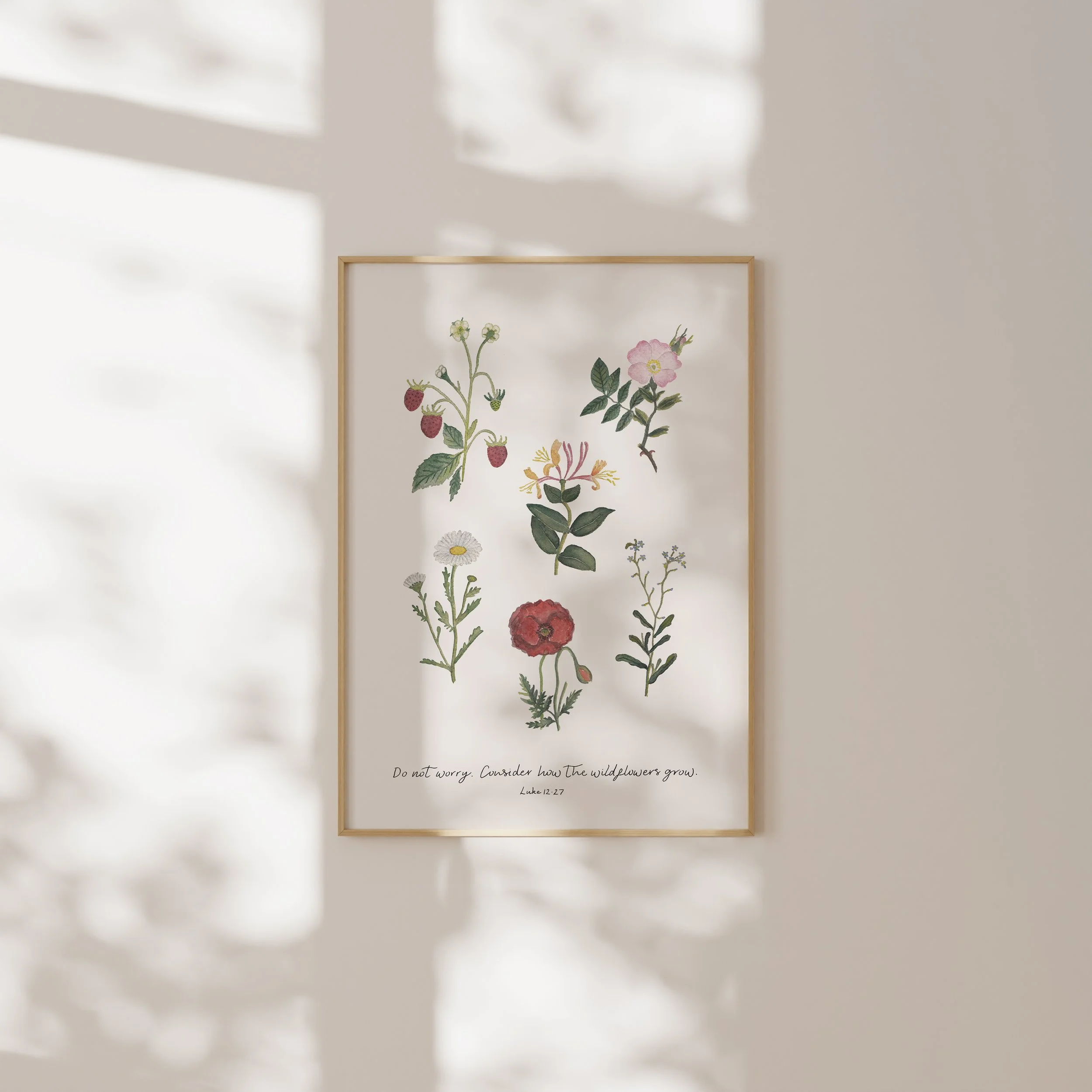 'Do Not Worry' Wildflowers Bible Verse Wall Print