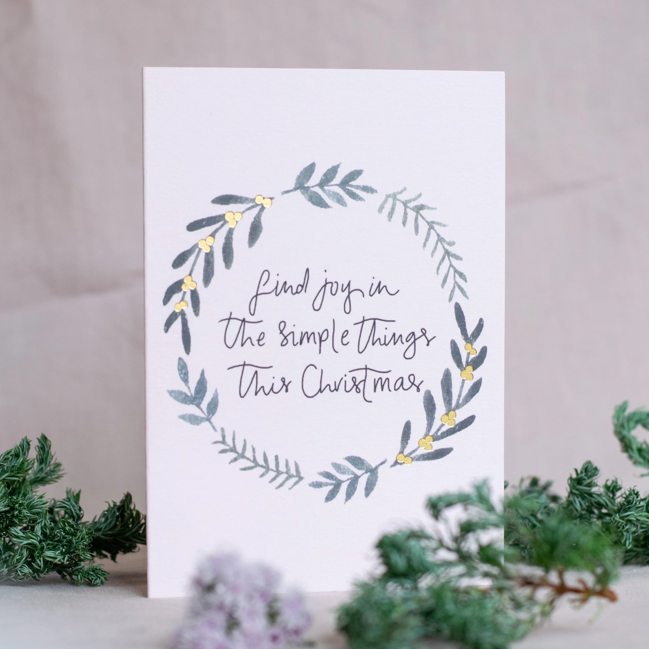 'Simple Things' Gold Foil Wreath Christmas Card