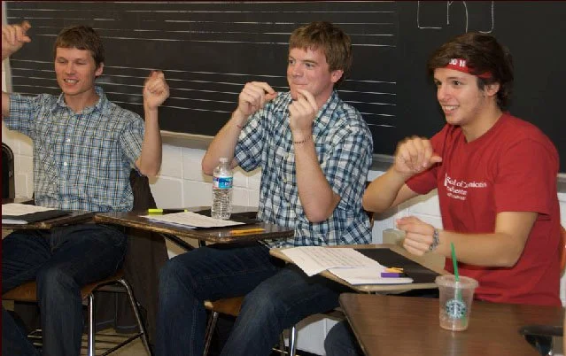 Alex, me, and Tom rehearsing OwlCappella's first song: Insomniac by Billy Pilgrim. (who?)