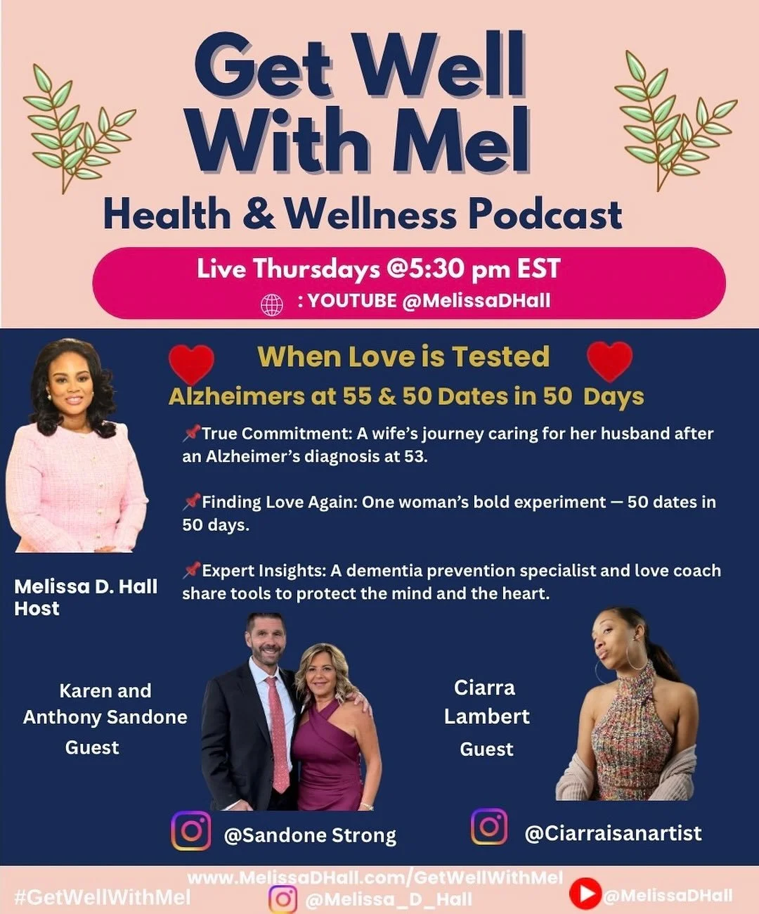 💖We are back with a new episode this week on #Getwellwithmel & it is all about love 💗 
💖We are exploring the sweet story of Karen & Anthony who was diagnosed with Alzheimer’s at the young age of 55. 
💖 @ciarraisanartist  who tells u