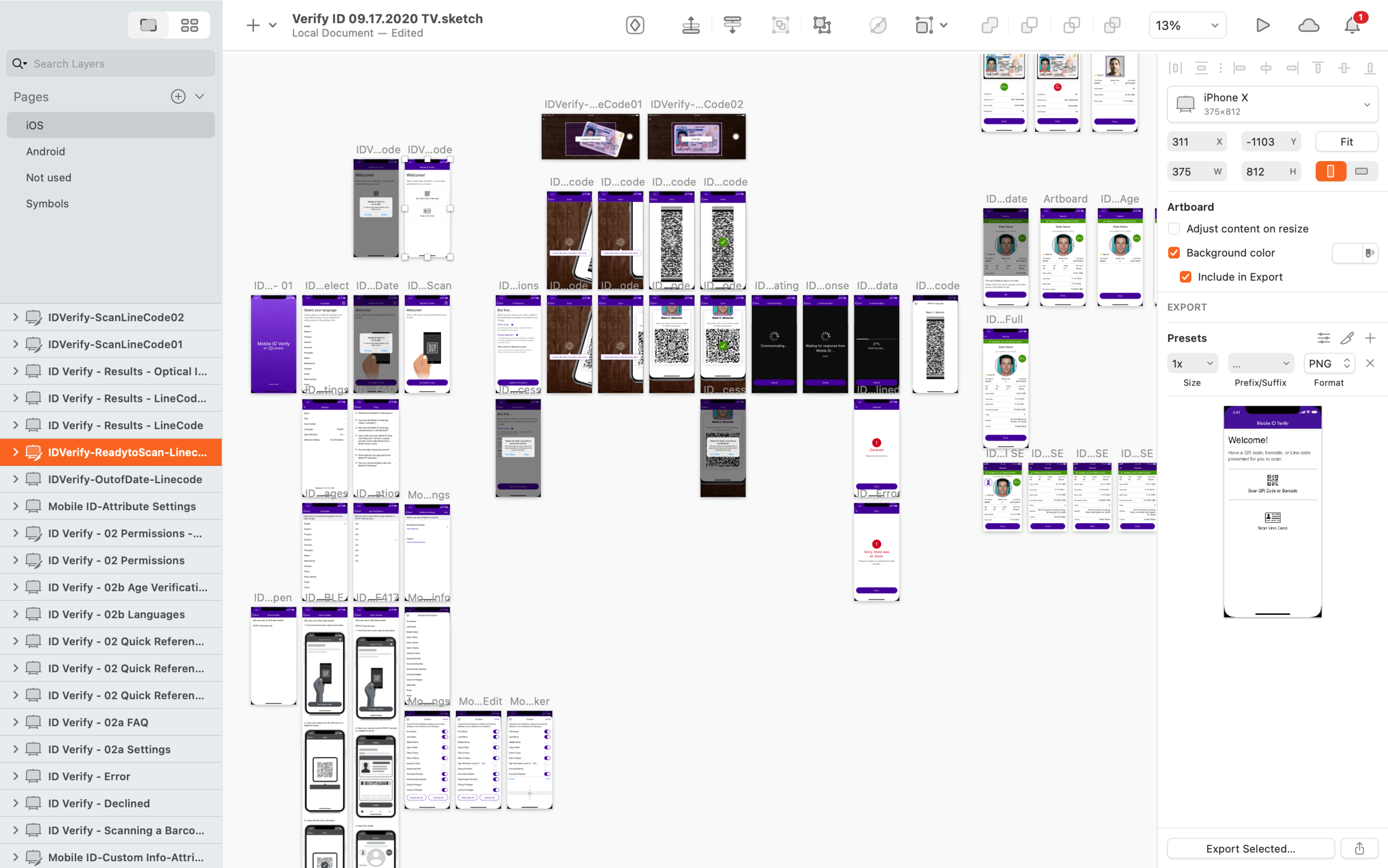 Sketch file with all the screens