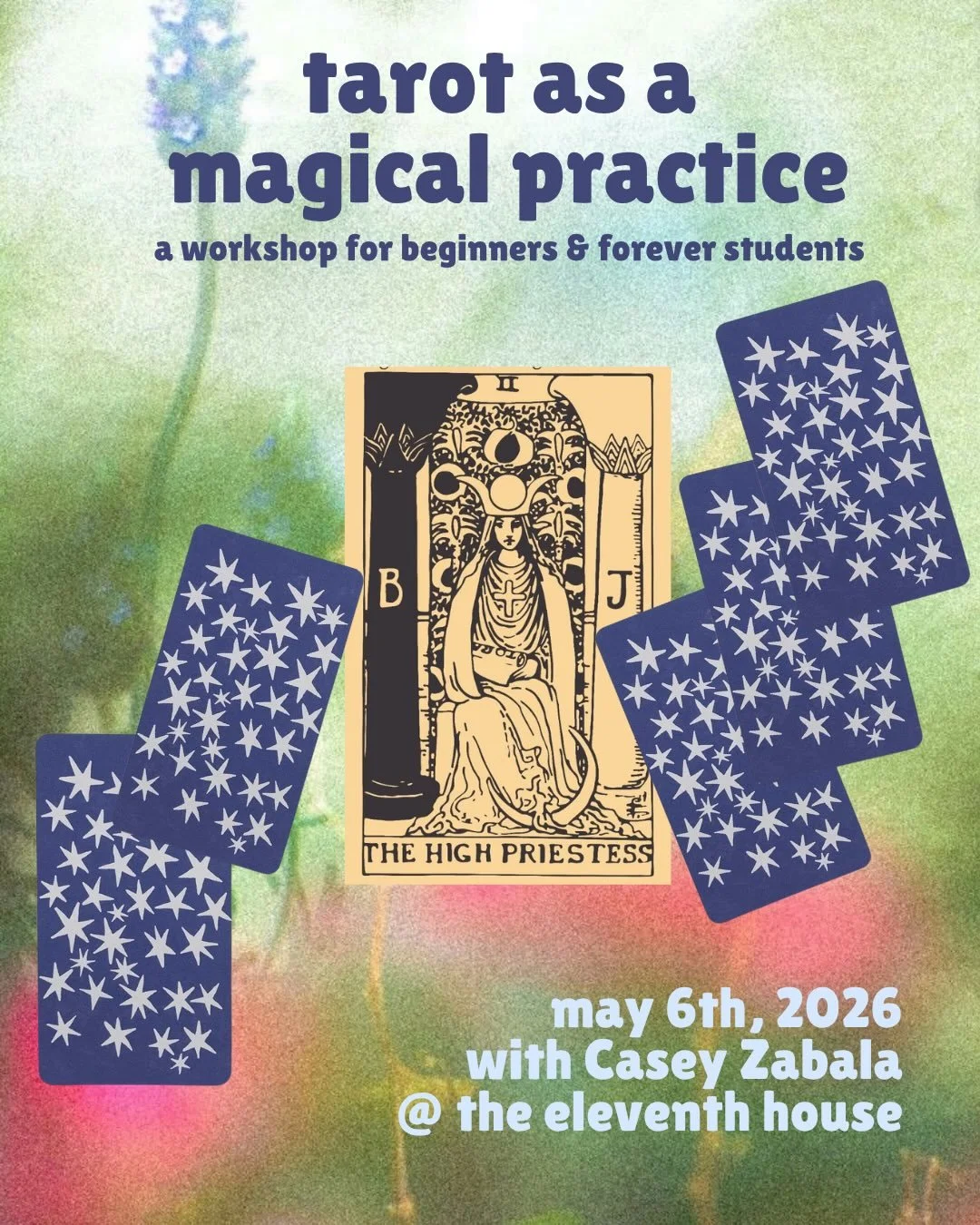 Tarot as a Magical Practice
with Casey Zabala

There is something ancient that lives within the tarot.

Not just a tool for insight 
but a doorway into intuition, connection, and personal transformation.

Join us for an evening with Casey, where we w