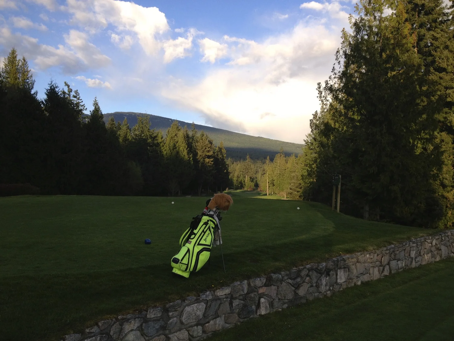 Connor's infamous obnoxiously-bright green golf bag that would be seen at the range or course every single day.