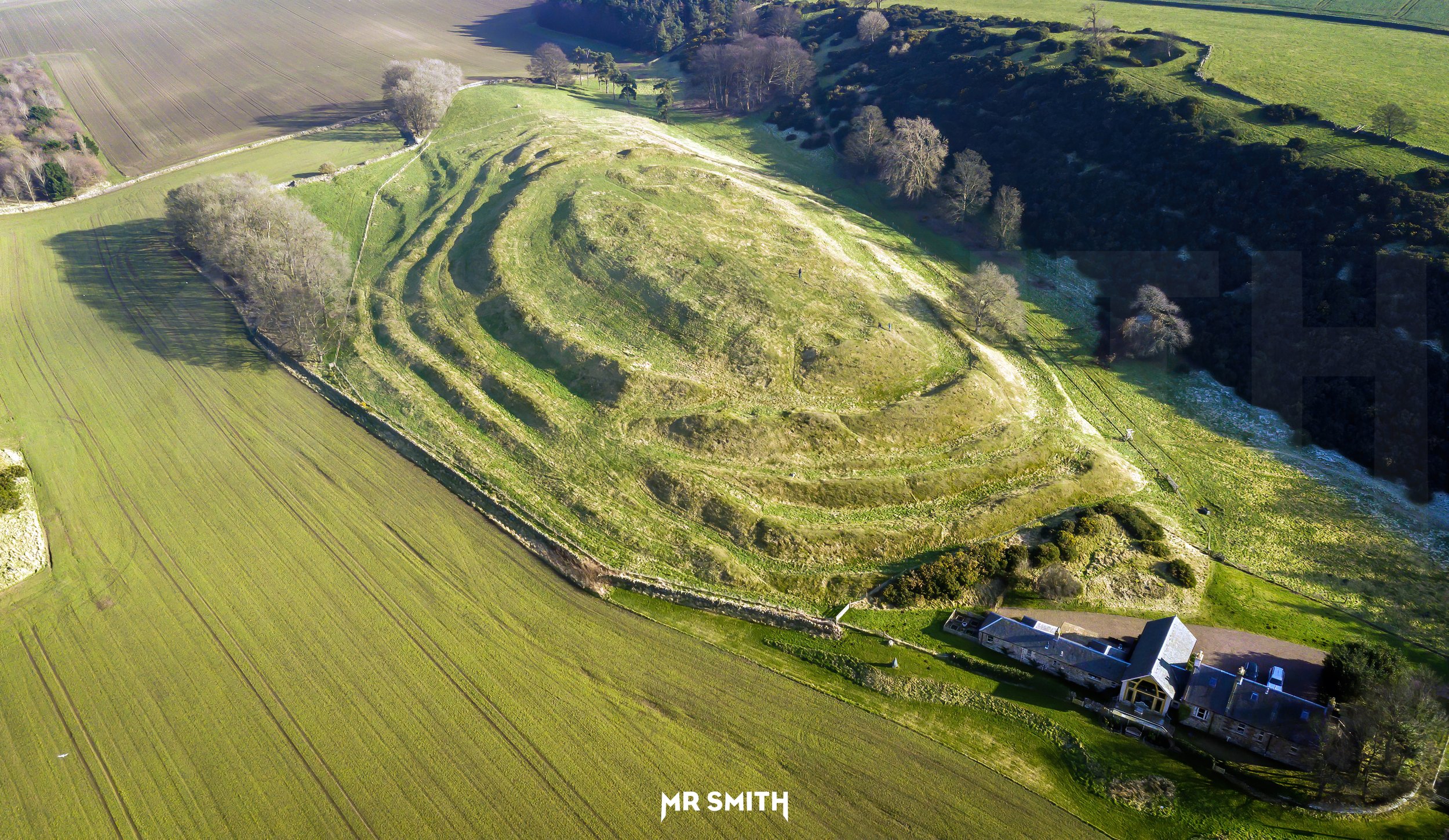 Aerial view of Chesters Hillfort in East Lothian