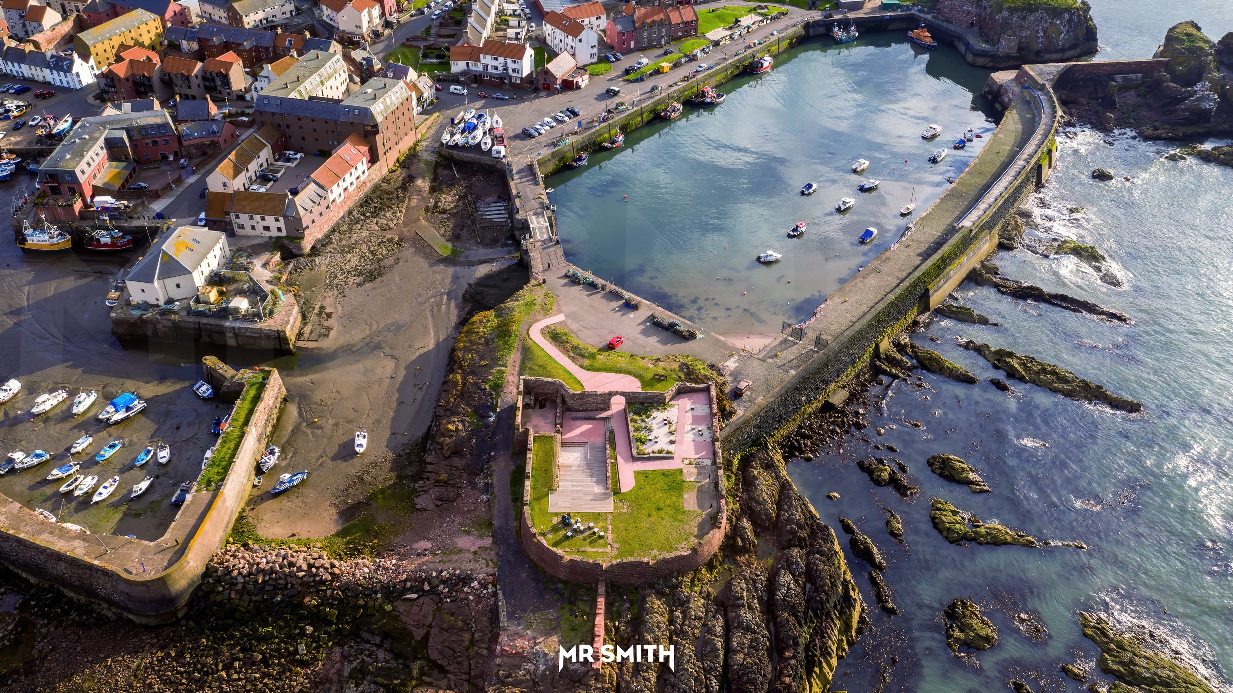 Aerial view of Dunbar Battery in East Lothian