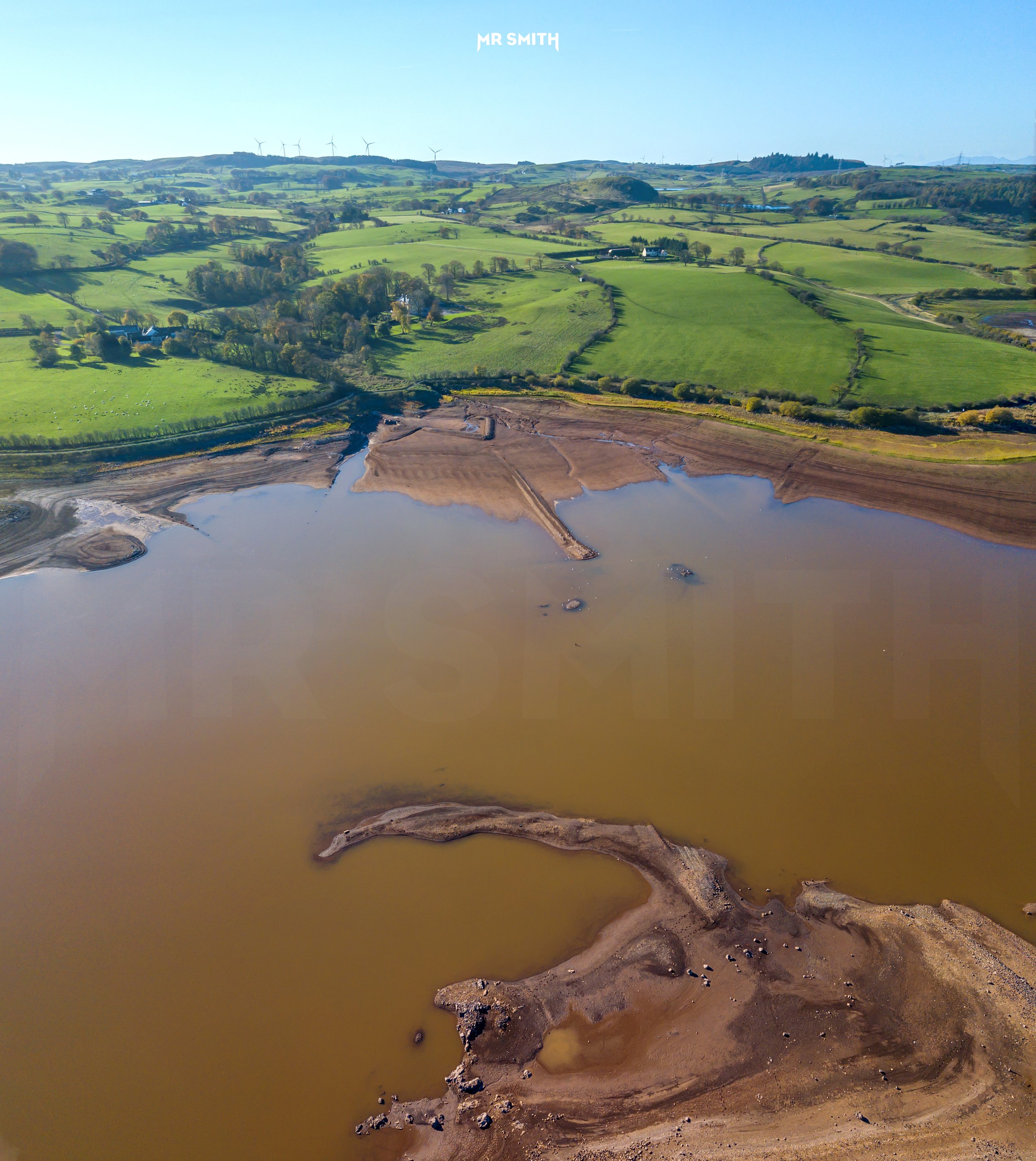 Aerial view of Balgray Reservoir, East Renfrewshire, Scotland