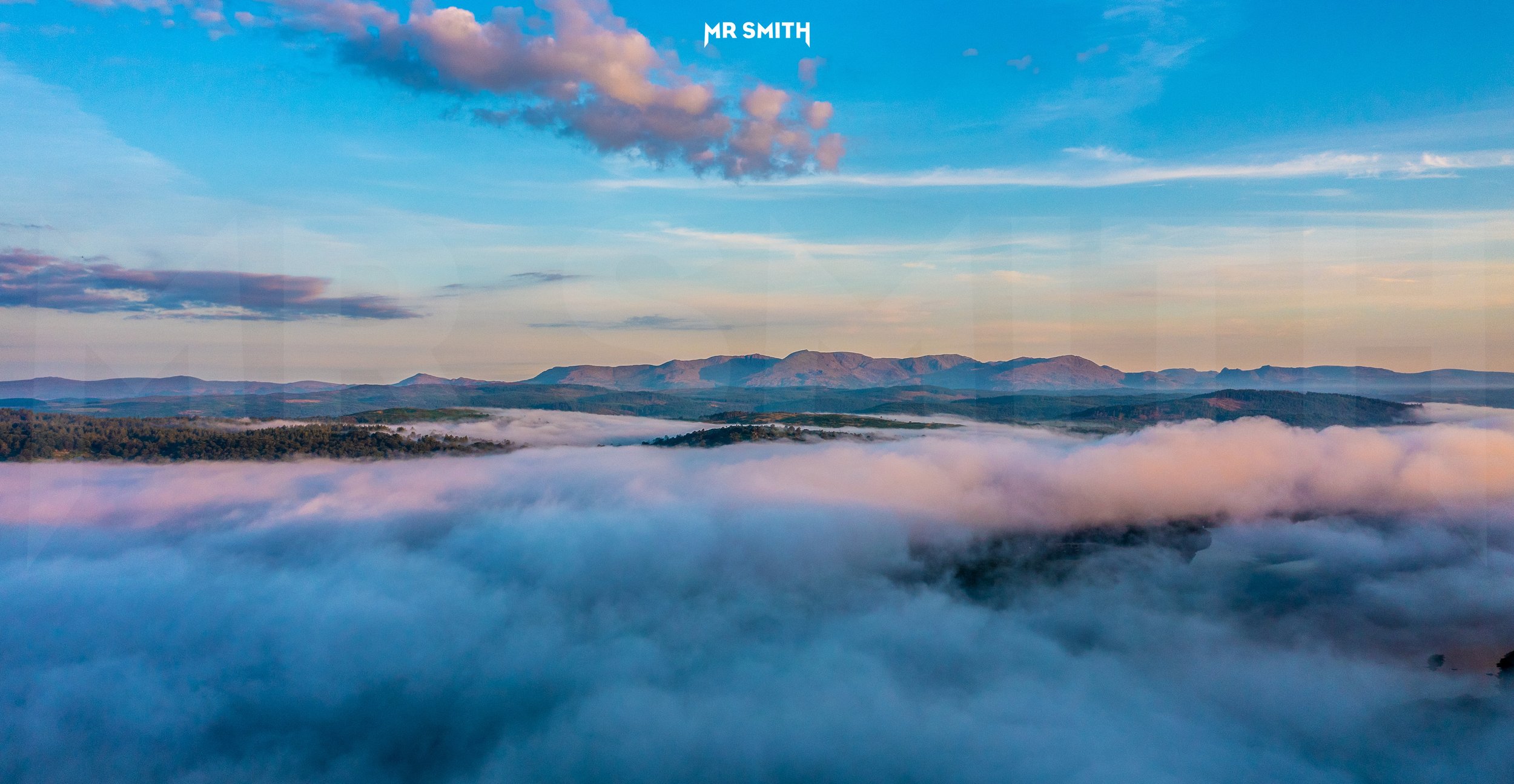 Aerial view across lake Windermere, England, UK