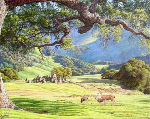 "View of the Middle Kingdom" by Dennis Curry The coastal hills of California come to verdant life with winter rains after the dry brown months of summer.