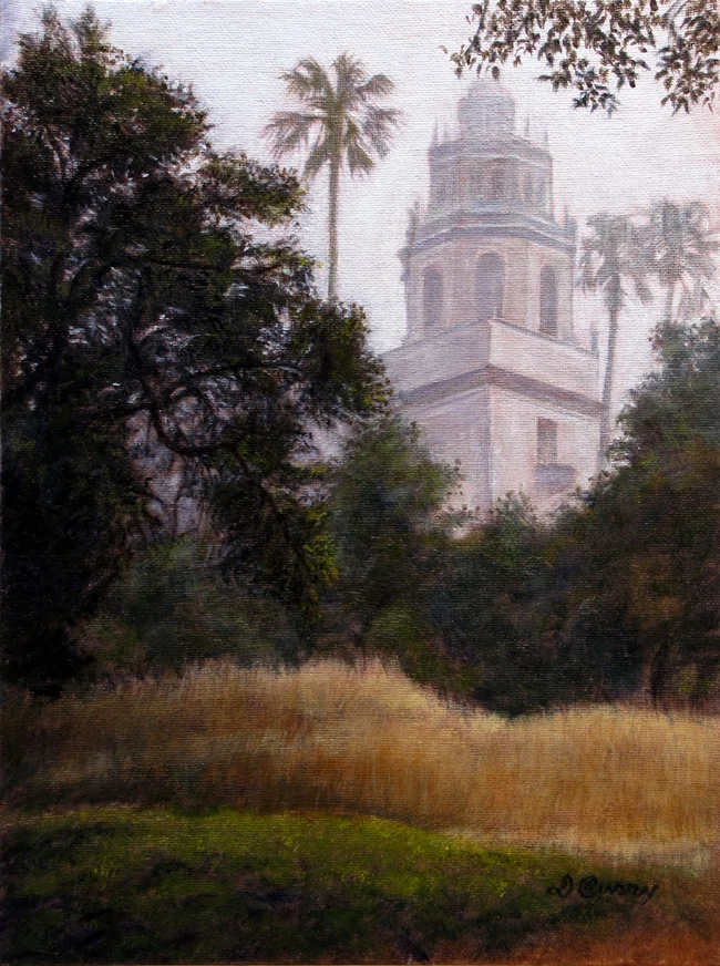 "Through the Trees" by Dennis Curry A foggy glimpse through the oaks at one of Hearst Castles towers.