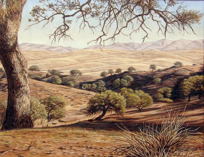 "Chimineas Ranch" by Dennis Curry This painting was started Plein Air a the historic Chimineas Ranch; a 30,00 acre former cattle ranch and now a part of the Carrizo Plains Ecological Reserve in San Luis Obispo County California. My visits to the site were part of SLOPE's ongoing efforts to raise awareness and funds for significant natural resources in our county .