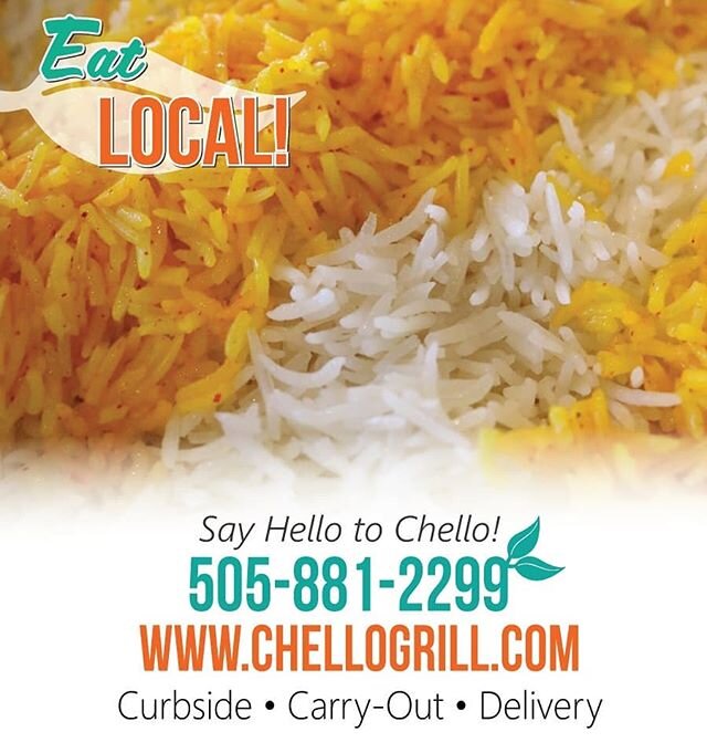 We have take-out, curbside pick-up &amp; delivery. $2 OFF your pick-up order ⠀
505.881.2299 ⠀
www.chellogrill.com ⠀
⠀
We are open with limited hours #EatLocal #SupportLocal ⠀
Monday- Thursday 11 a.m. - 3 p.m. ⠀
Friday- Sunday 11 a.m. - 7 p.m. ⠀
⠀
The