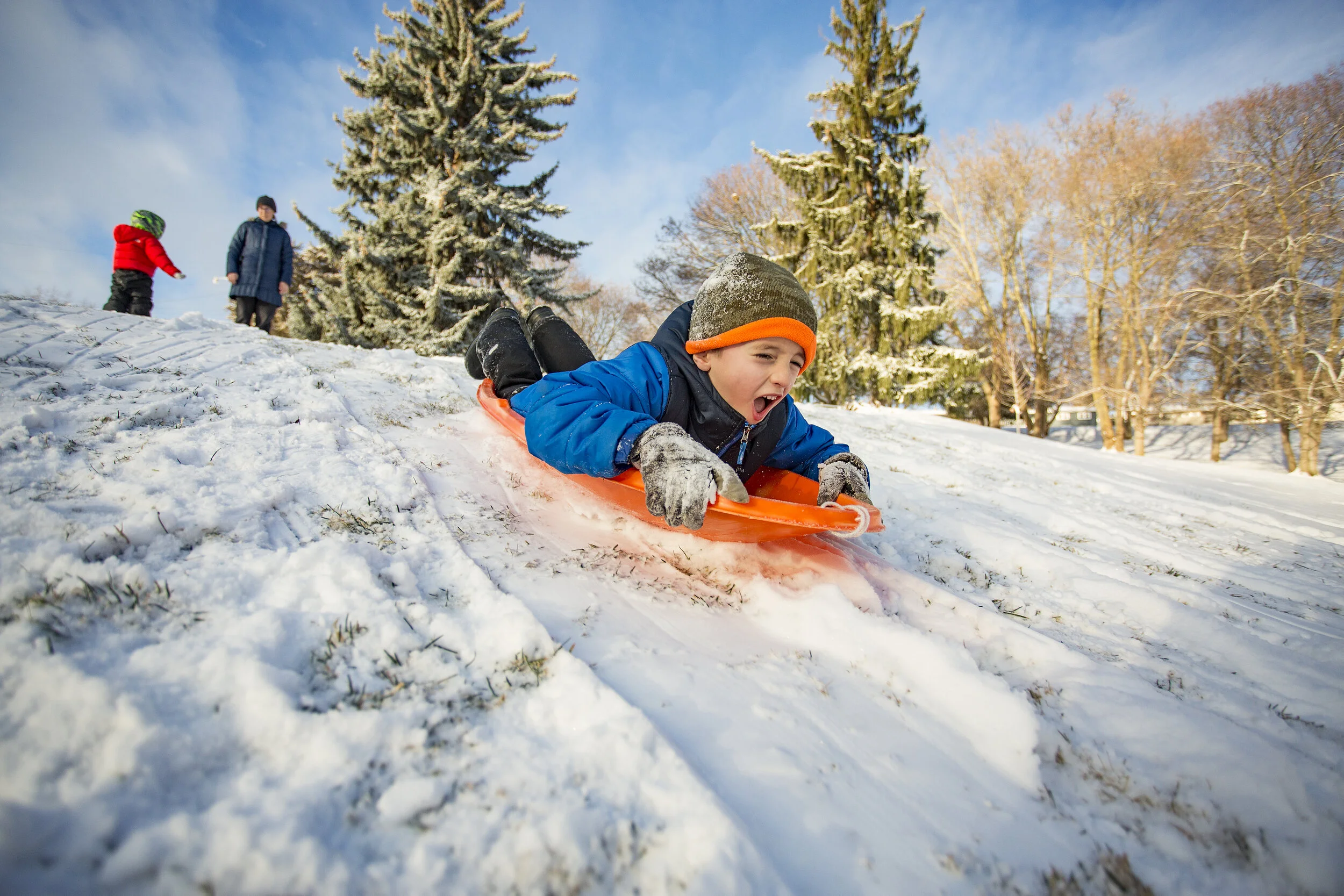  Kevin Gregg sleds in Aldrich Park after a fresh snowfall in early 2020. 