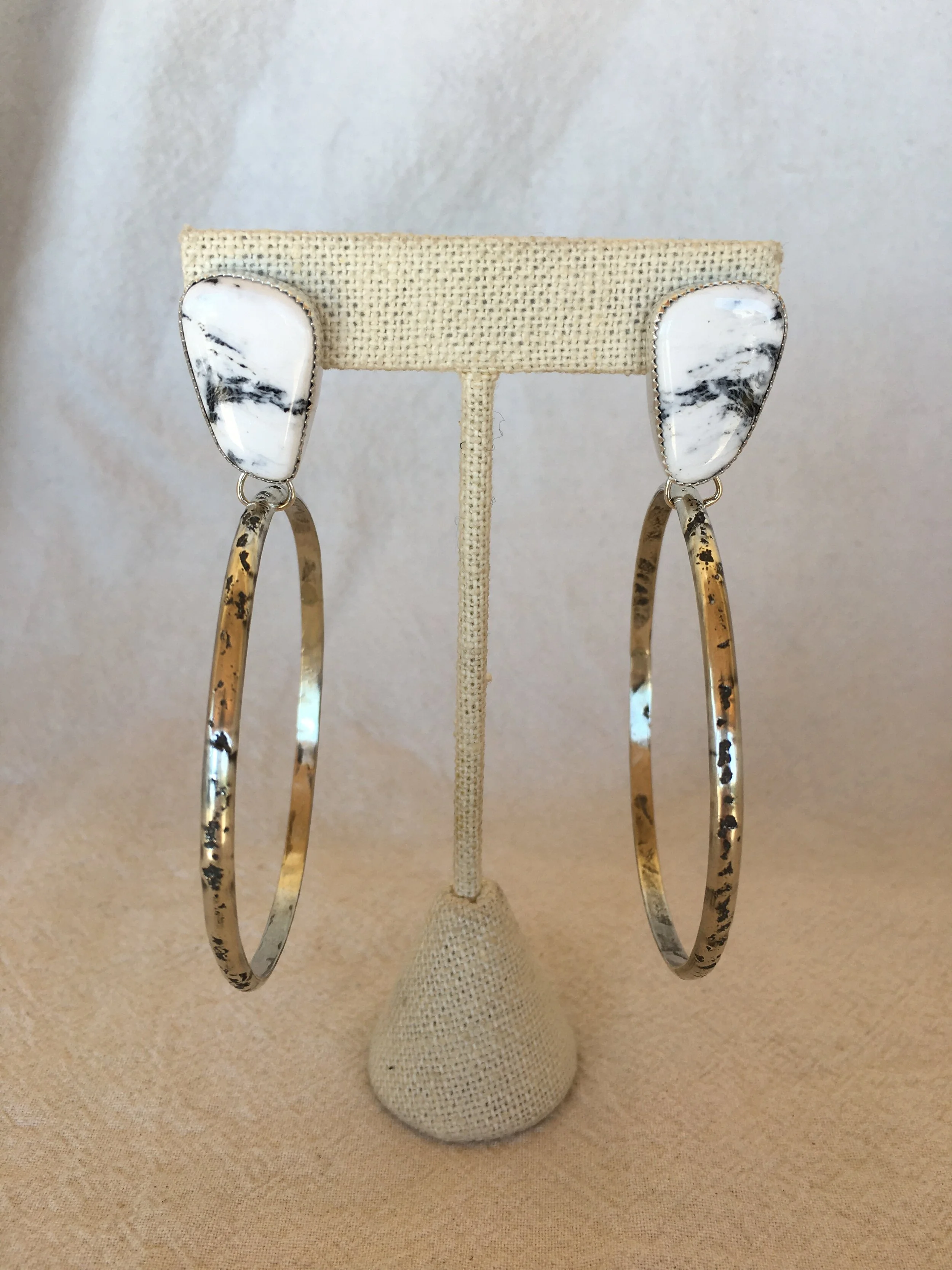 White Buffalo Turquoise Lunar Terrain Hoops 