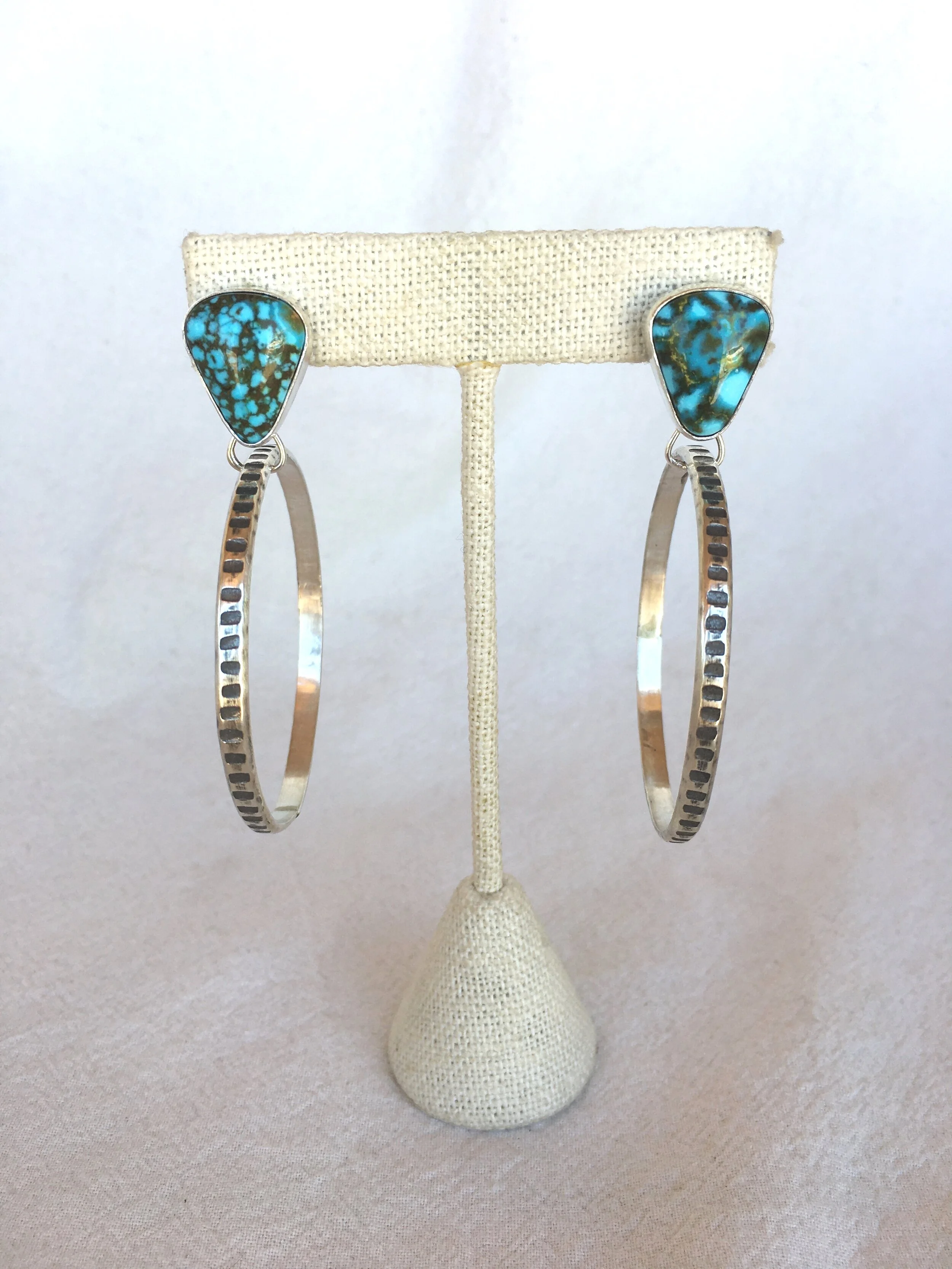 Kingman Turquoise Snake Spine Hoops 