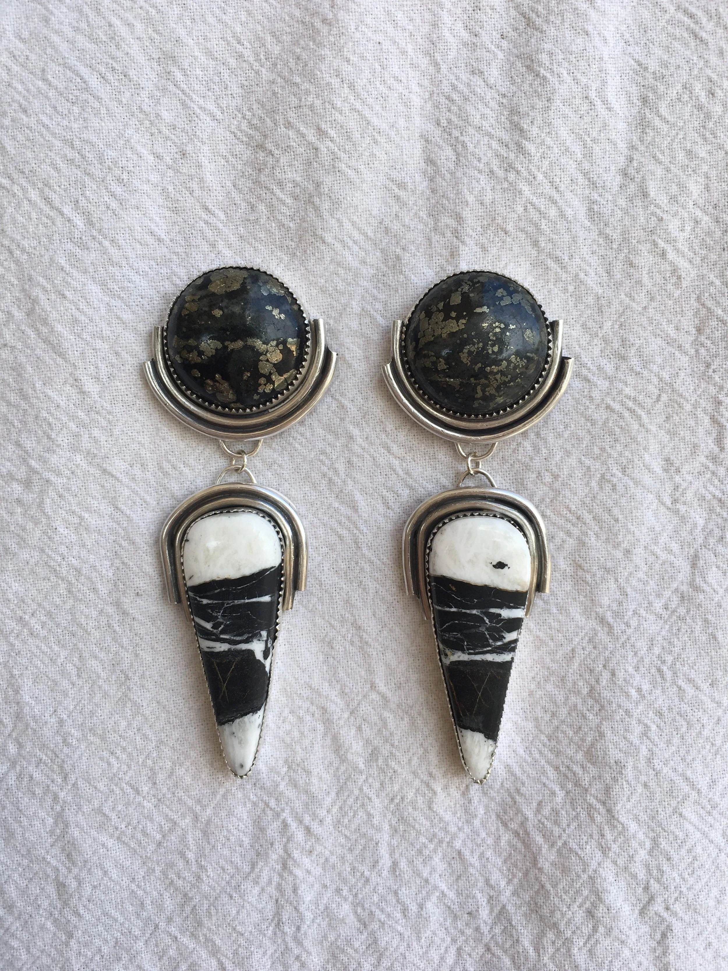 Apache Gold & White Buffalo Turquoise Double Suerté Earrings