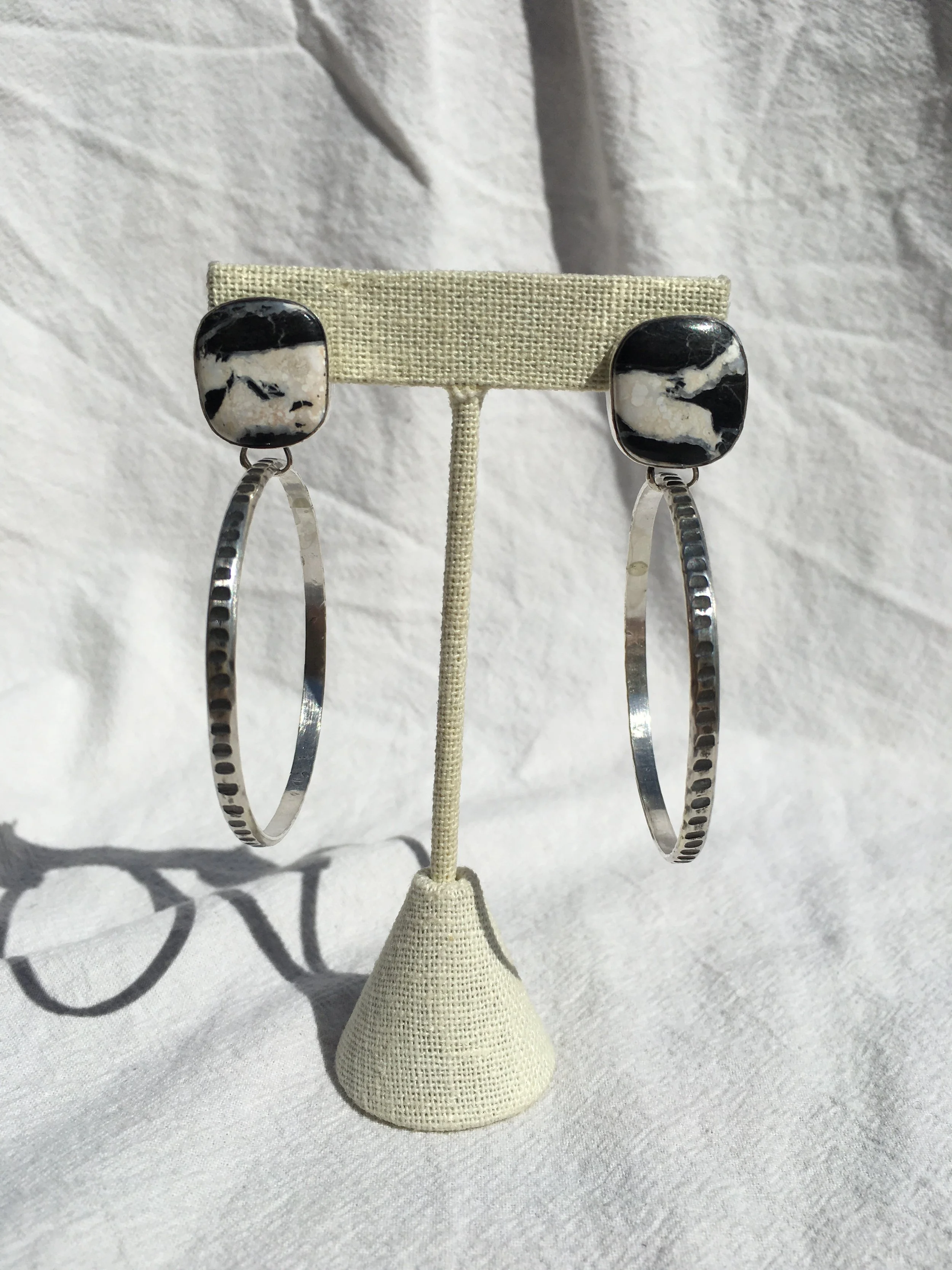 White Buffalo Turquoise Snake Spine Hoops