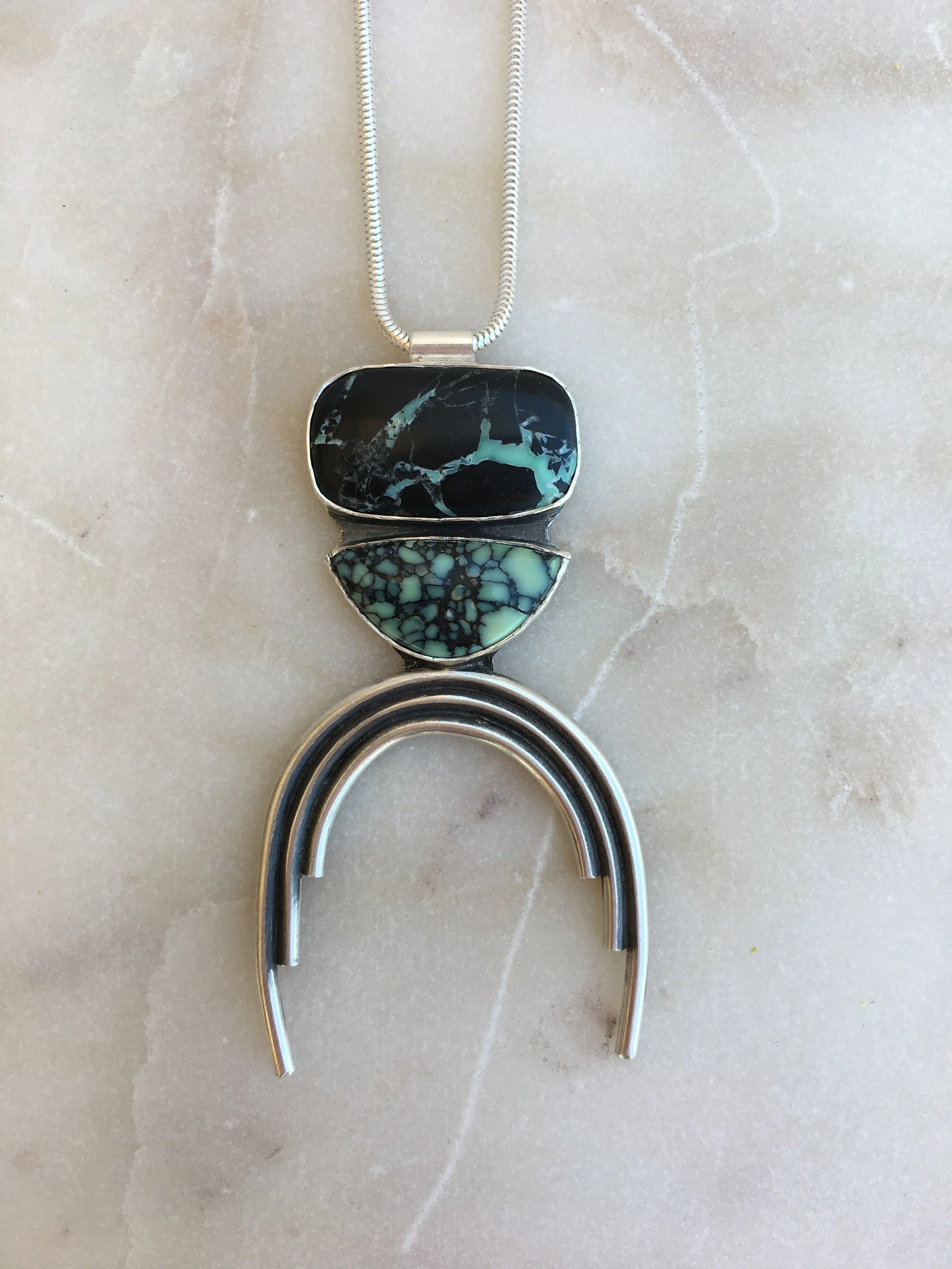 Black Buffalo Turquoise & New Lander Turquoise Rainbow Necklace