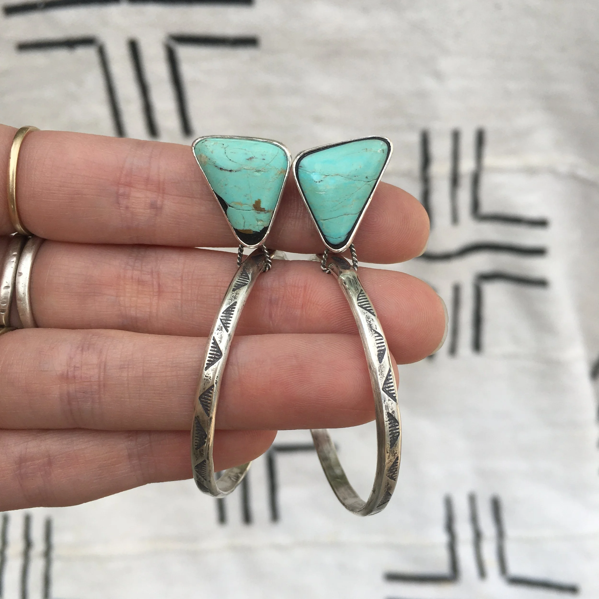 Kingman Turquoise Diamond Back Hoops