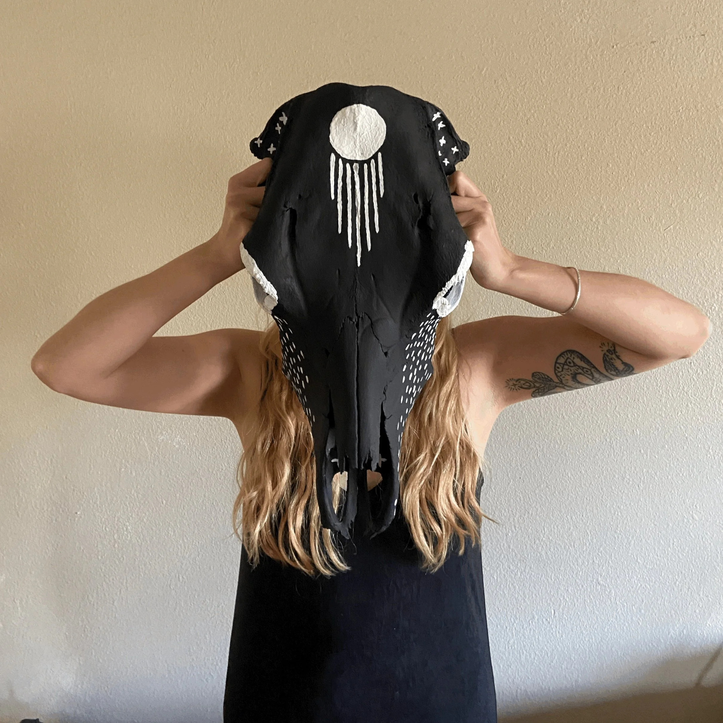 "Rain Is God" Hand Painted Cow Skull