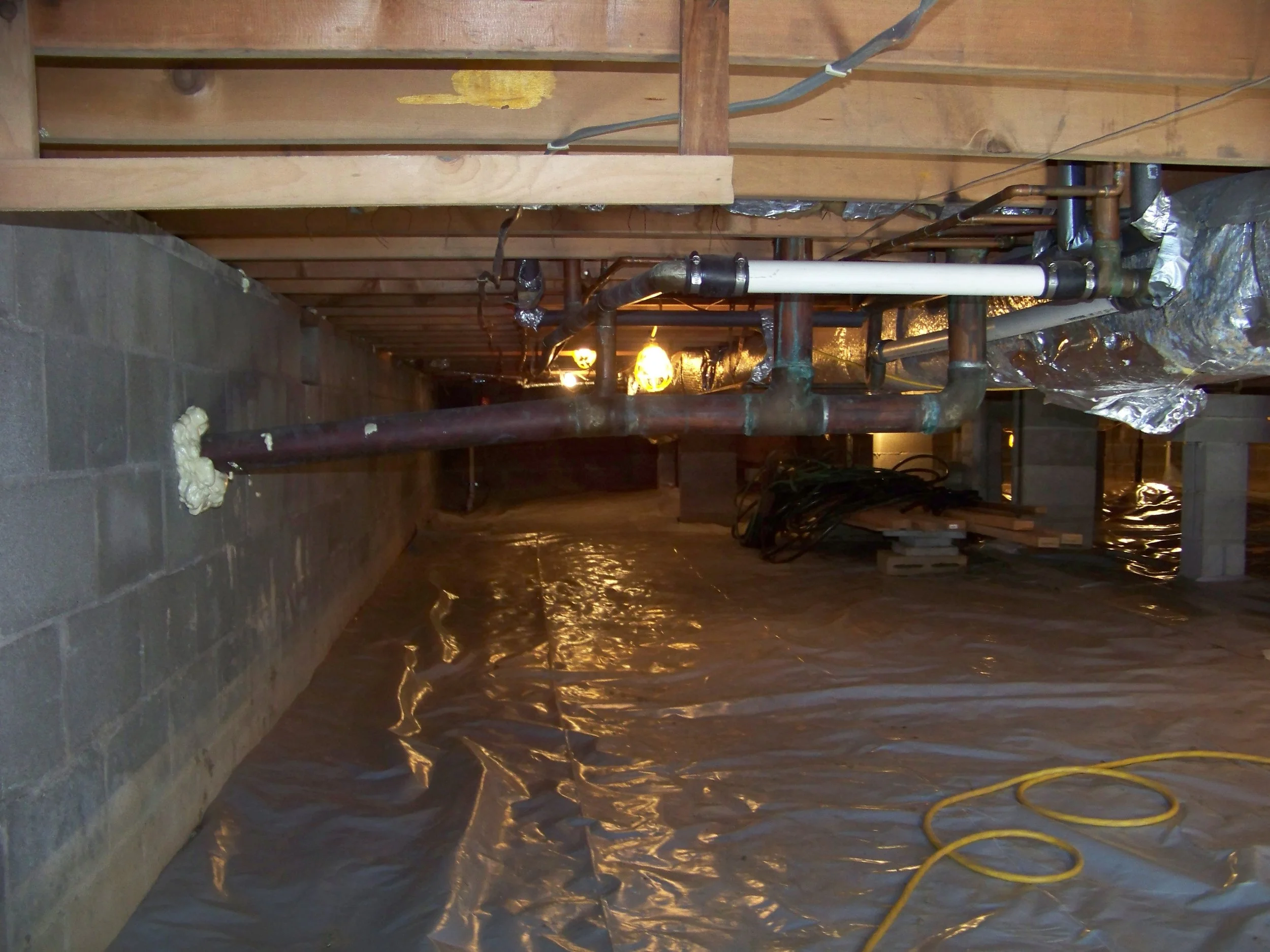 Completed crawl space waterproofing