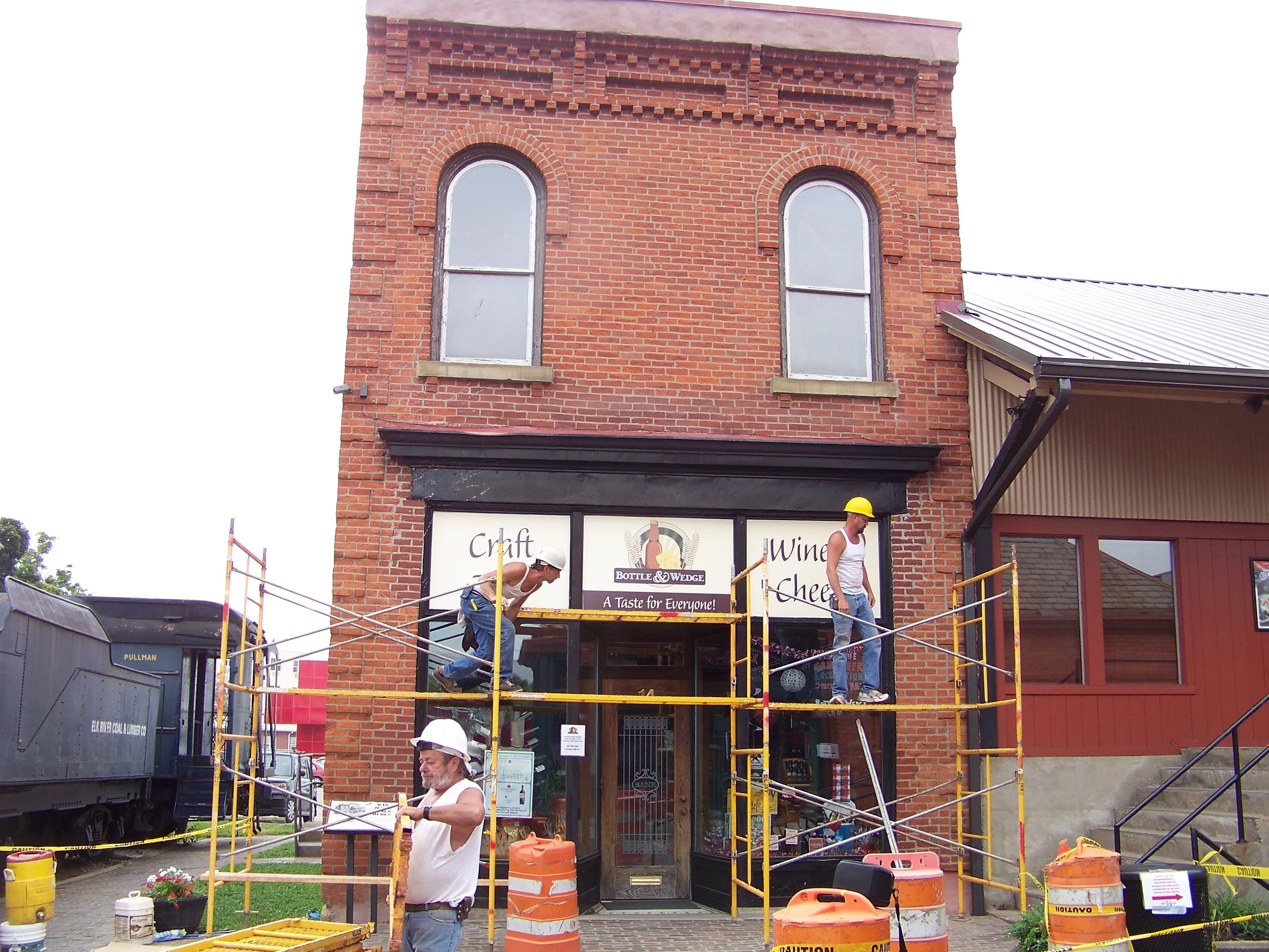 Completed tuck pointing and sealing Old bank front at heritage station 