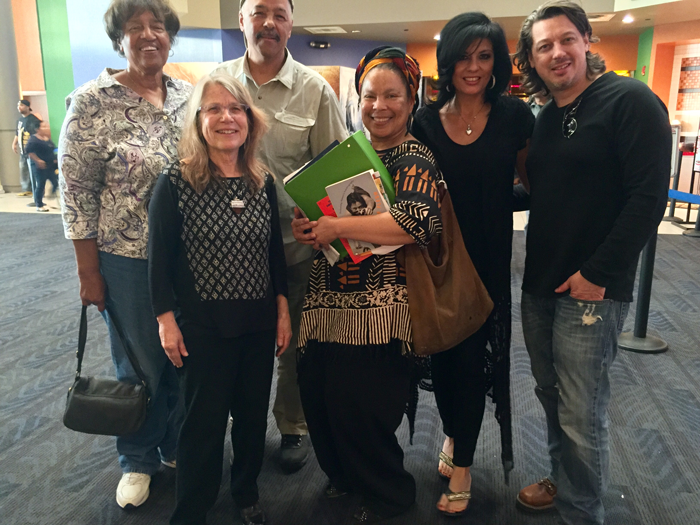 Pan African Film Festival, February 6, 2016. Lorraine Bradley, Lyn Goldfarb, composer Stephen James Taylor, audience member, Alison Sotomayor, and graphics designer Randy Kubaszak.