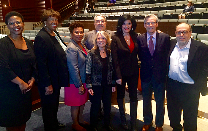 Congressional Black Caucus, April 14, 2016. NBPC Executive Director Leslie Fields-Cruz; Lorraine Bradley; Congressmember Barbara Lee; Congressional Black Caucus Chairman G.K. Butterfield; Lyn Goldfarb; Alison Sotomayor; NEH Chairman William Adams; and Editor of The American Prospect Harold Meyerson. 