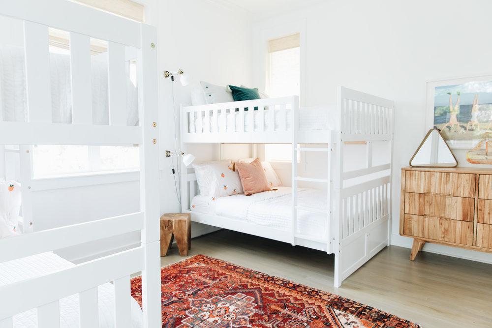   Bunk Beds    Duvets    Clementine Sheets (Similar)    Wood Block Stool    