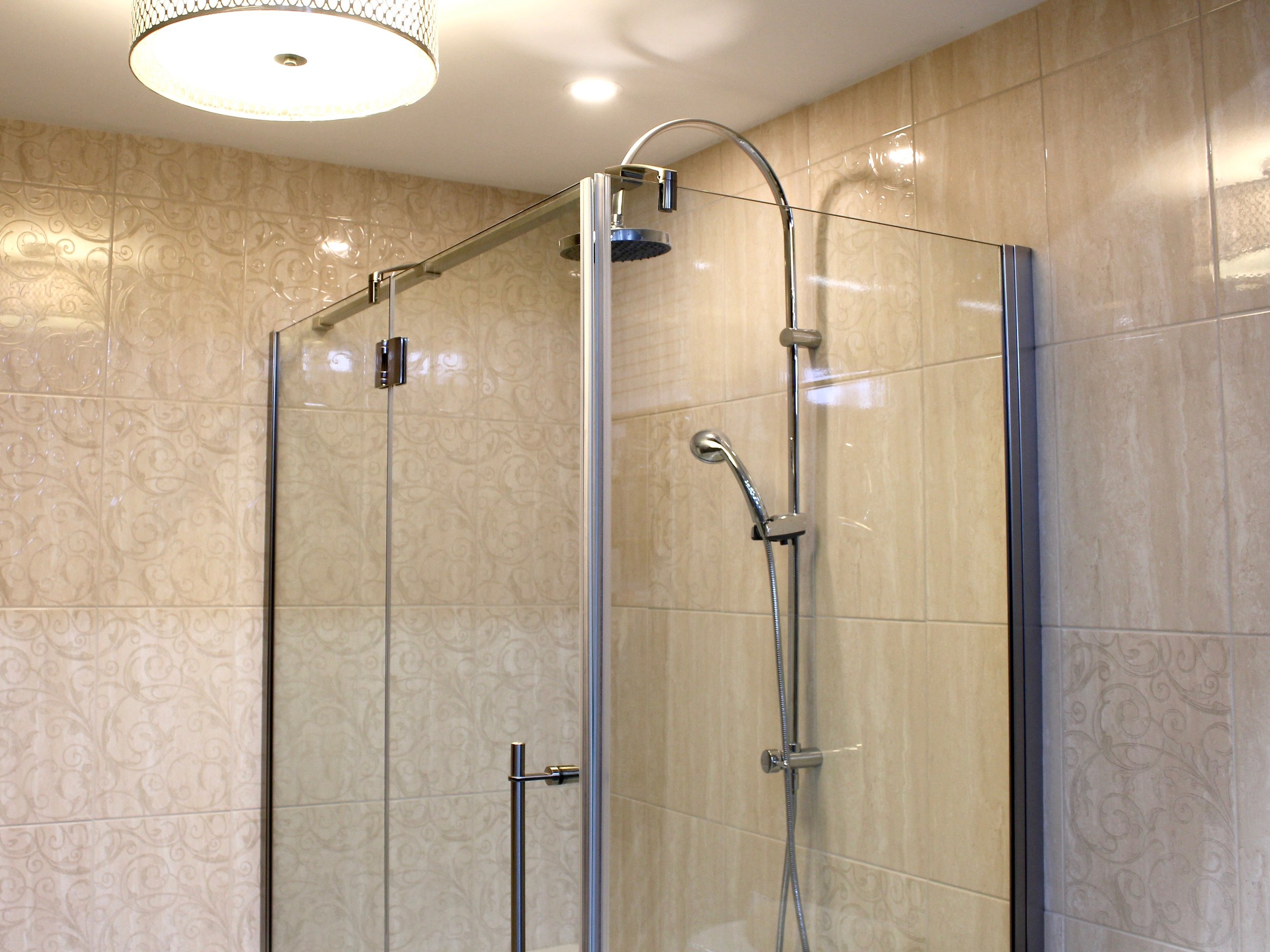 Glass Shower Stall with Combination Shower Head & Rail