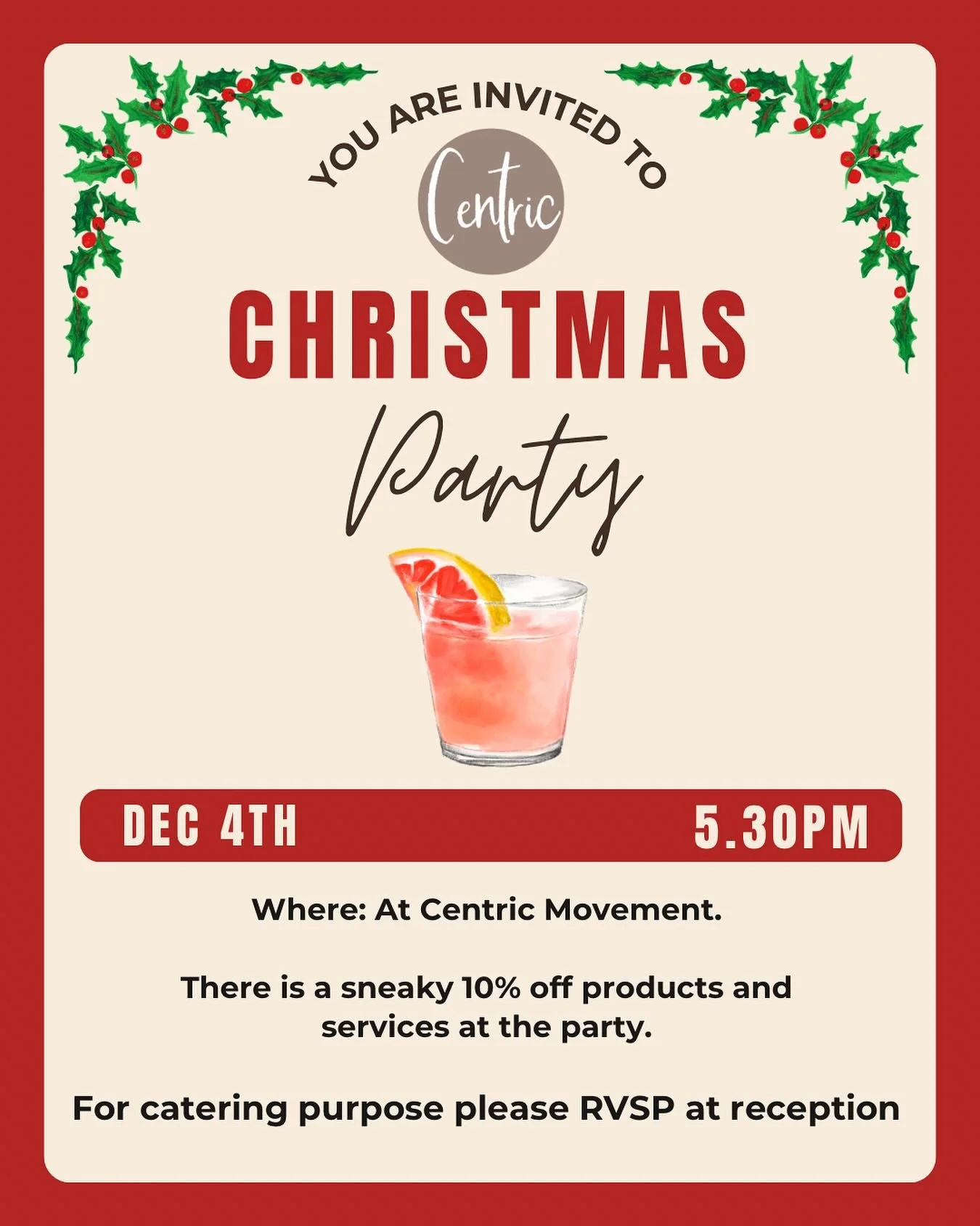 In case you didn&rsquo;t receive the email, here is your invite to our Christmas party. Put it in your diaries and celebrate Christmas with us on the deck. 🍹🍸