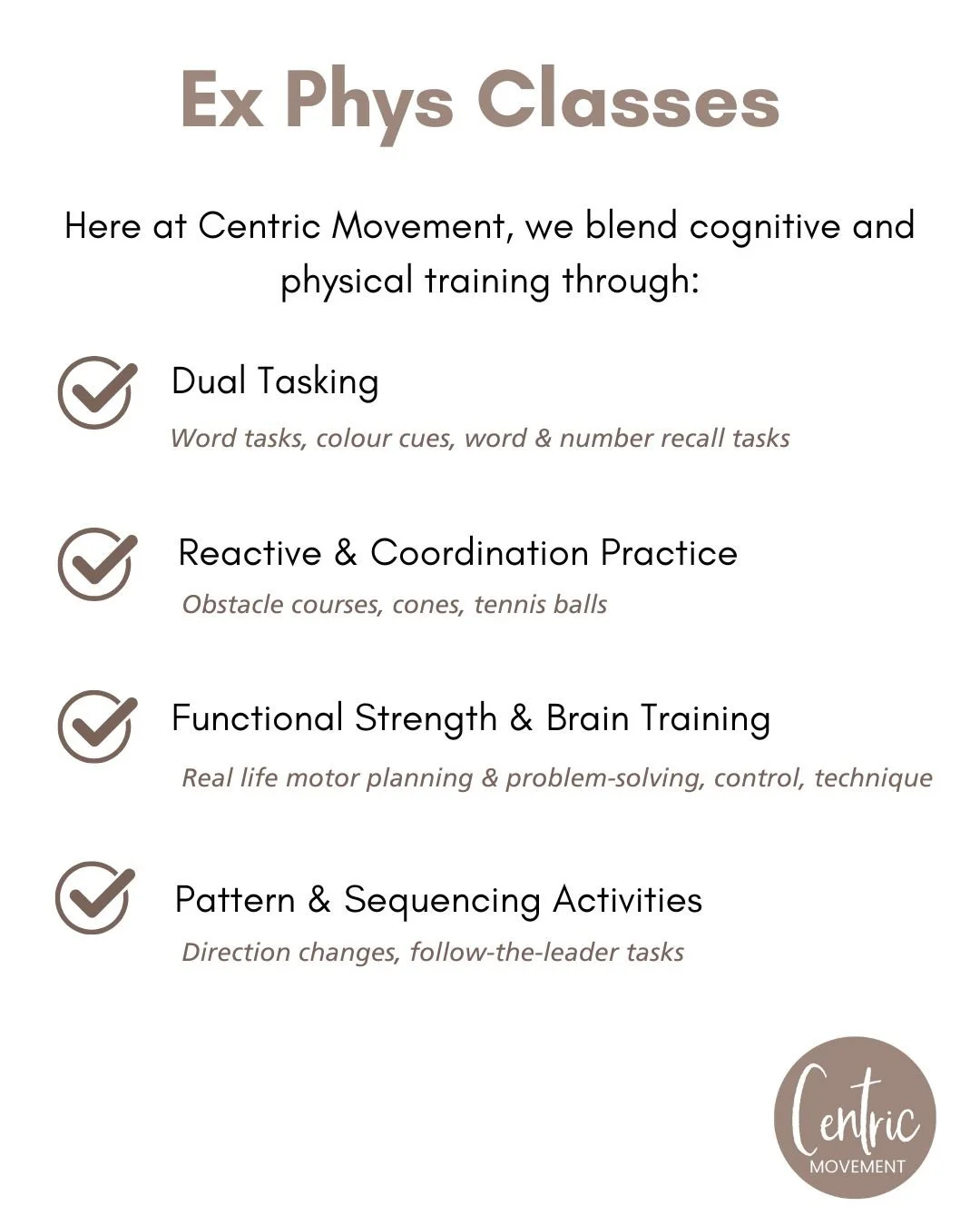 Did you know exercise makes our muscle and brain stronger? Here at Centric we can program cognitive and physical training together. Our Ex Phys Classes work on improving strength, reaction, coordination and memory all the one session.

#exercisephysi