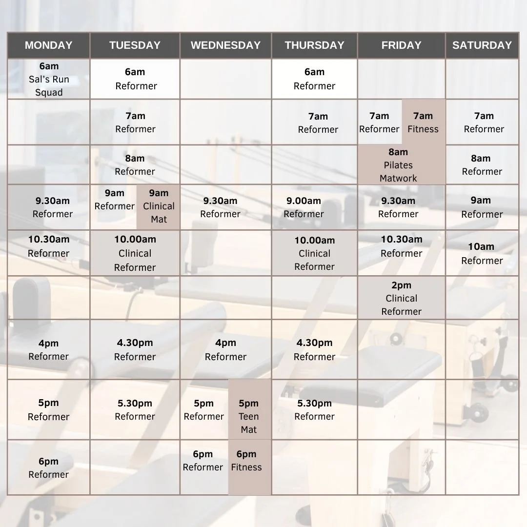 #ReformerPilates #PilatesMatwork #dubbopilates #teenpilates #fitness #classtimetable